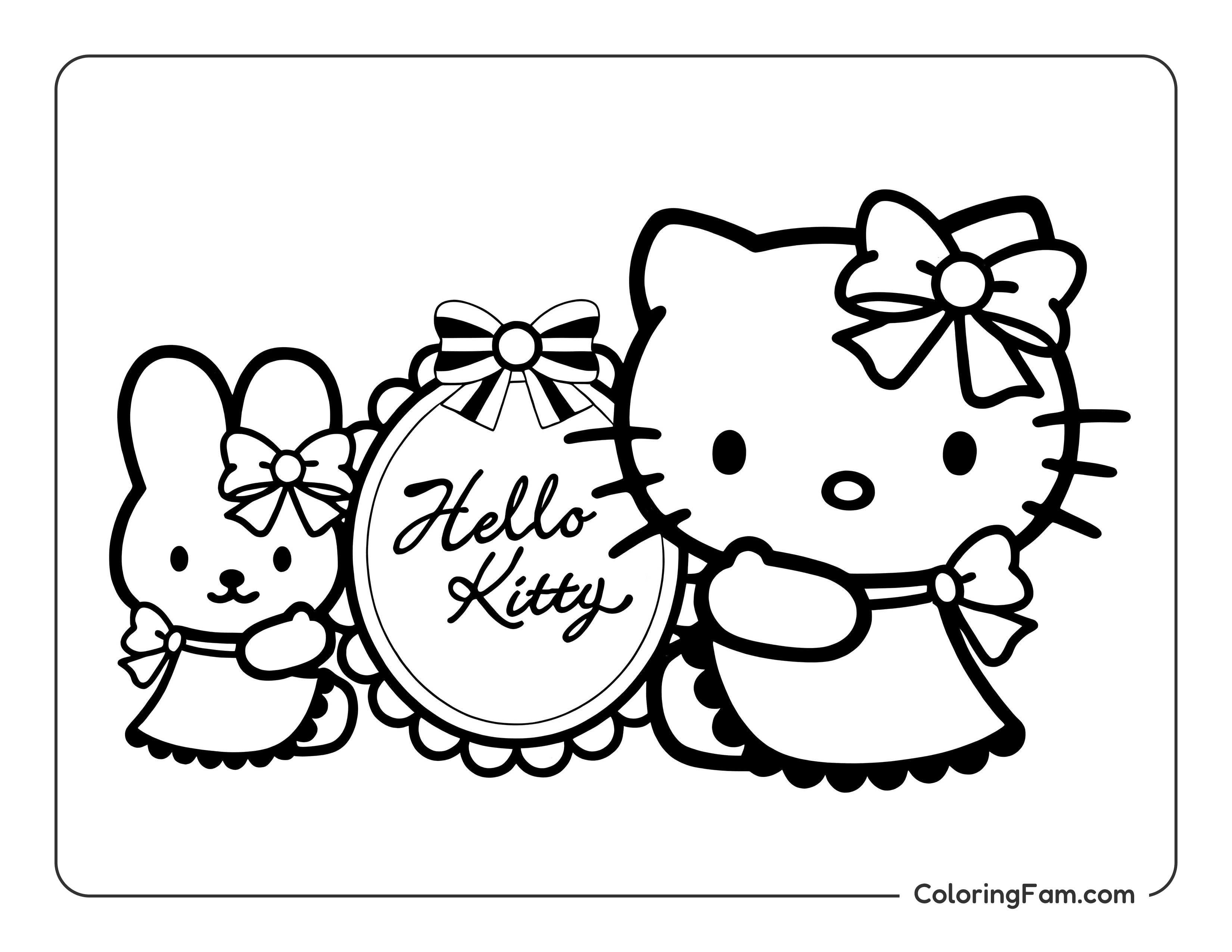 Hello Kitty with bunny friend coloring page