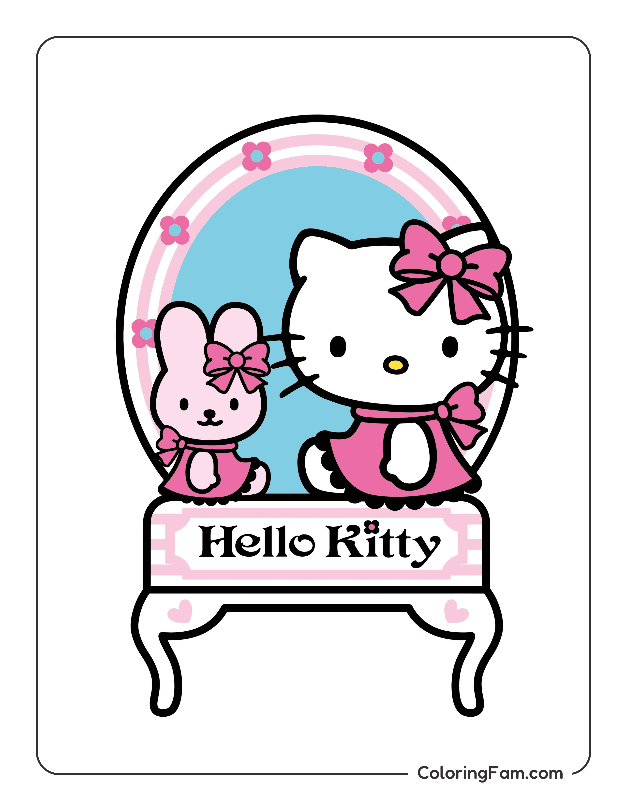 Hello Kitty with bunny mirror colored coloring page