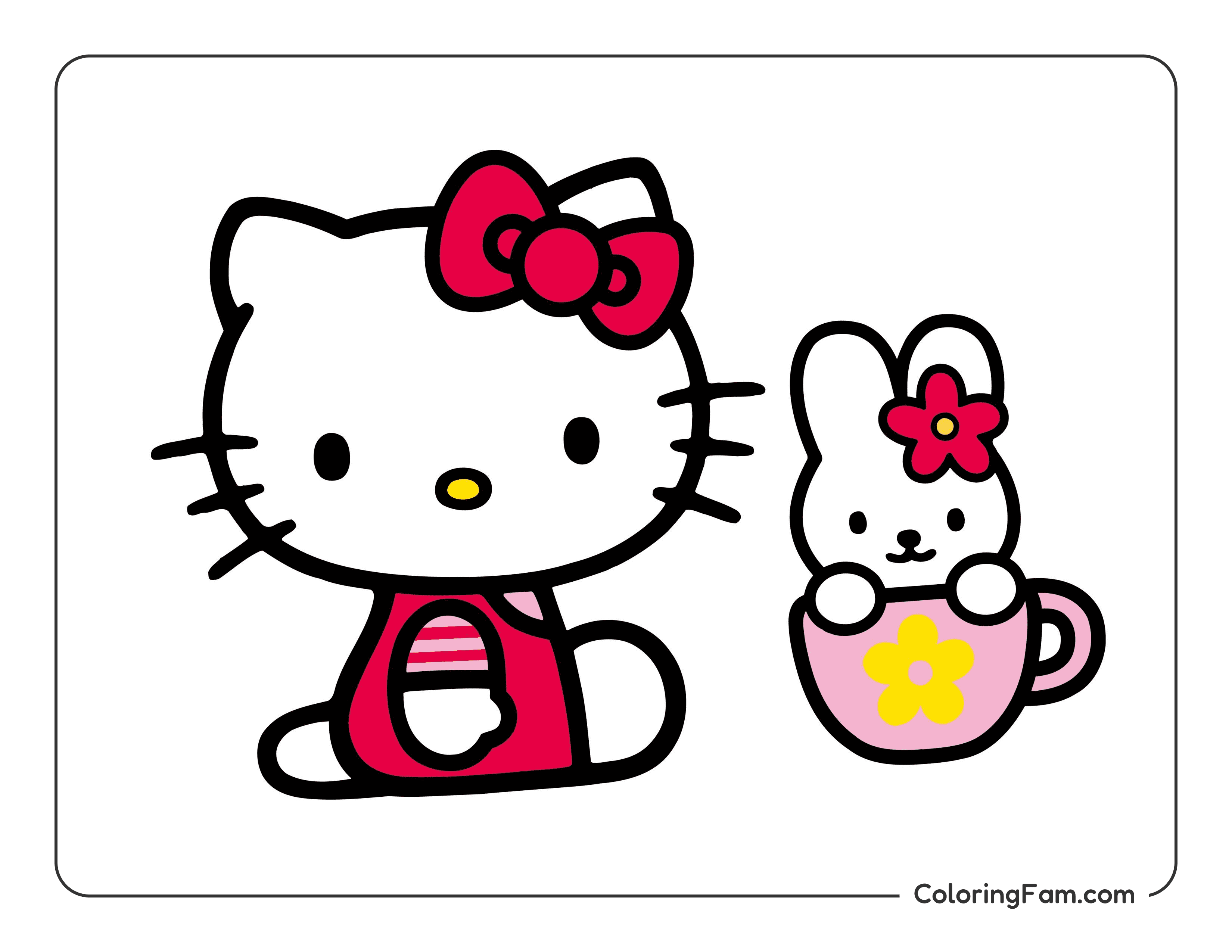 Hello Kitty with bunny teacup colored coloring page
