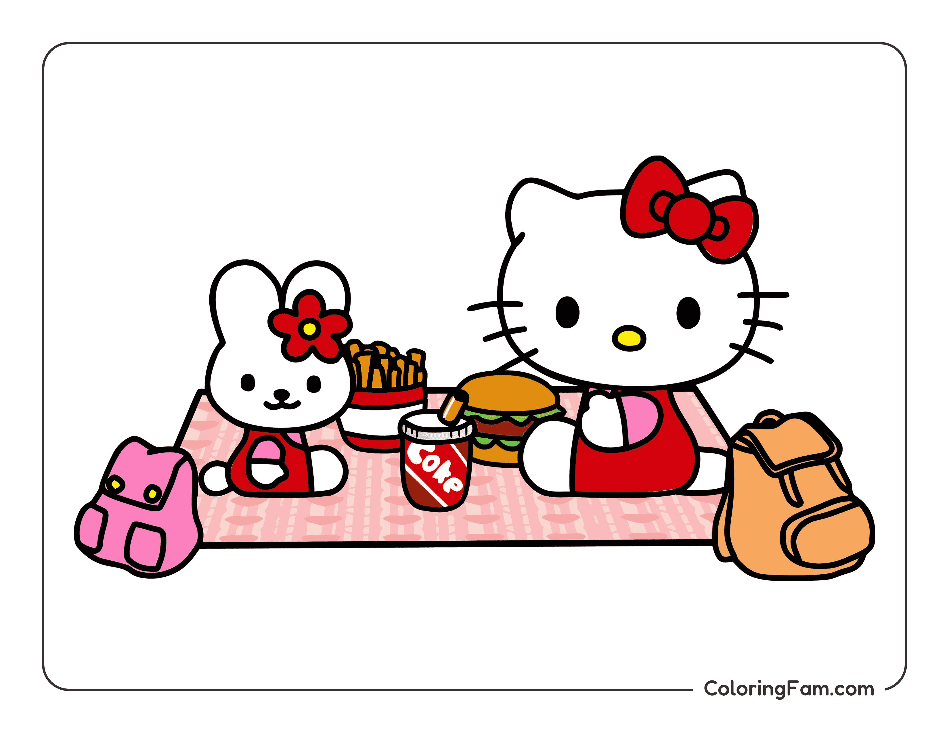 Hello Kitty with friends picnic colored coloring page