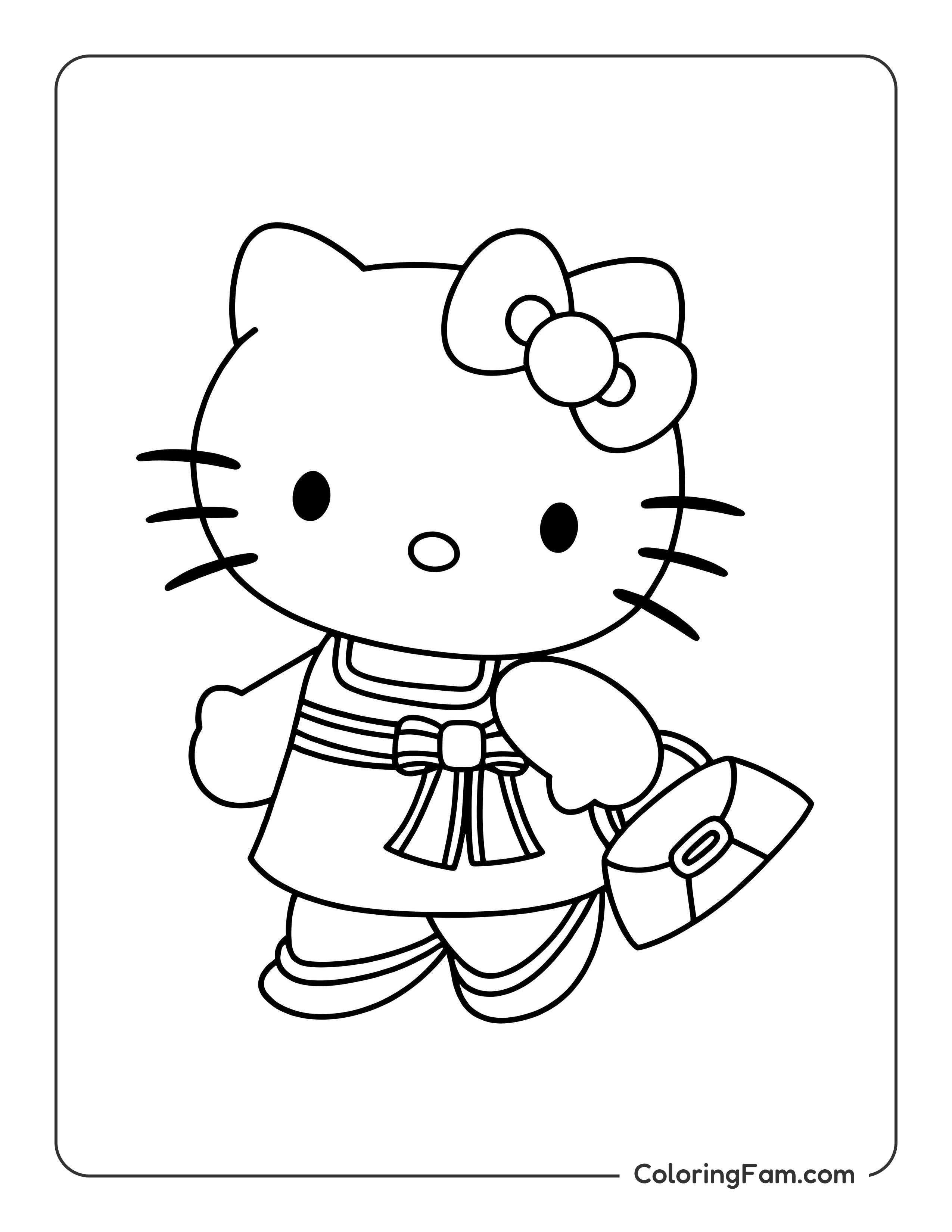 Hello Kitty with handbag coloring page