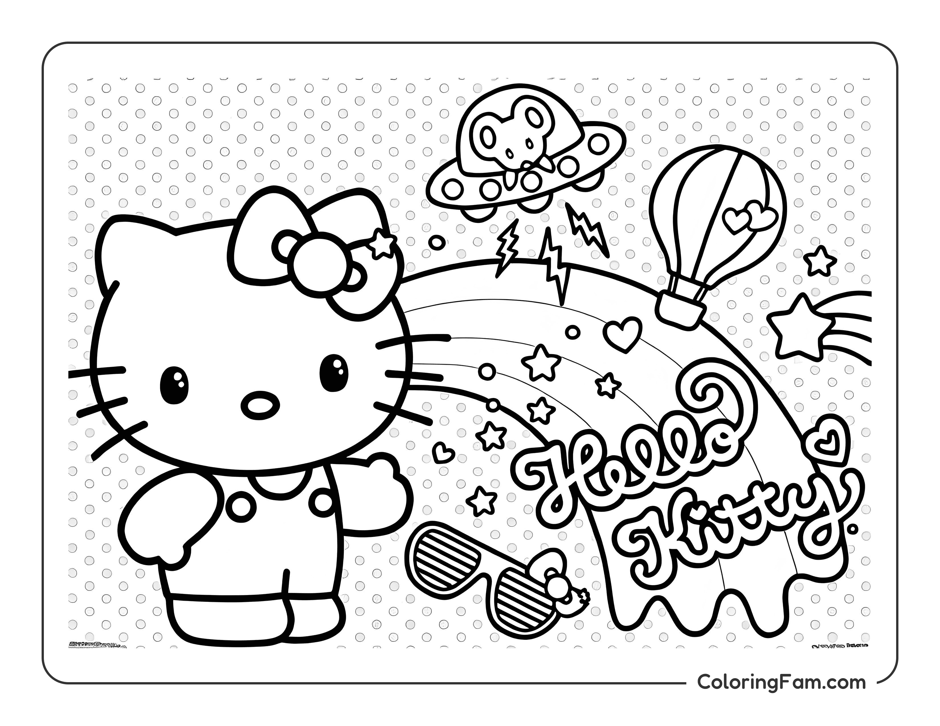 Hello Kitty with rainbow coloring page