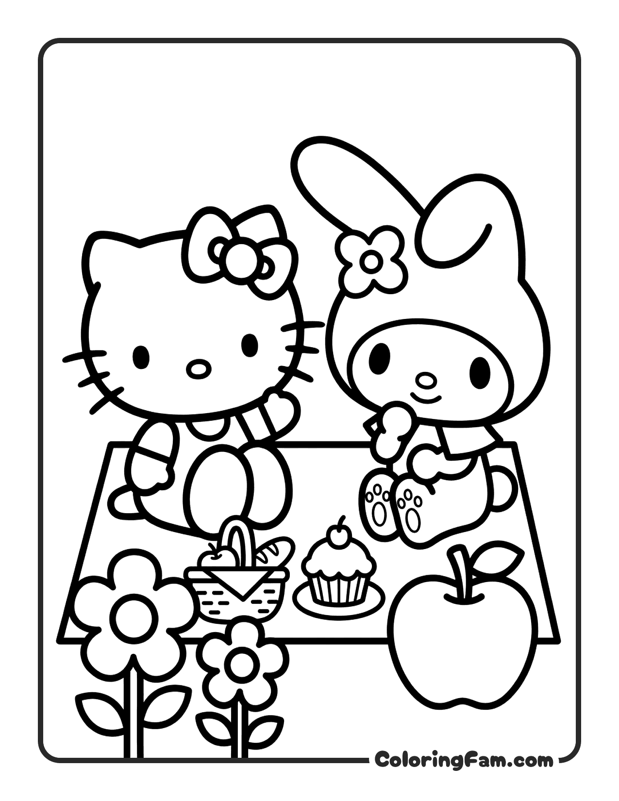 Hello Kitty And My Melody Picnic coloring page