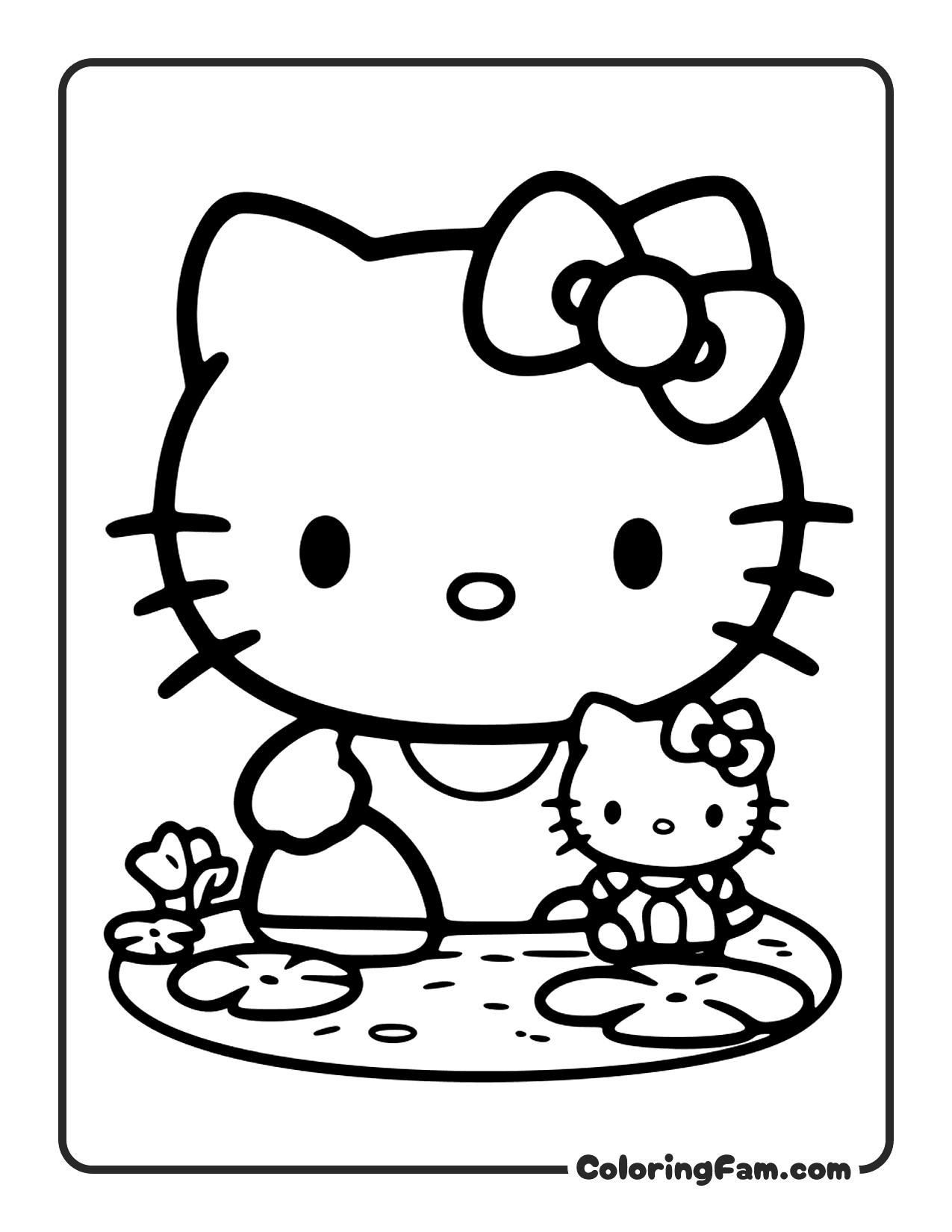Hello Kitty And Keroppi Playing By A Pond coloring page