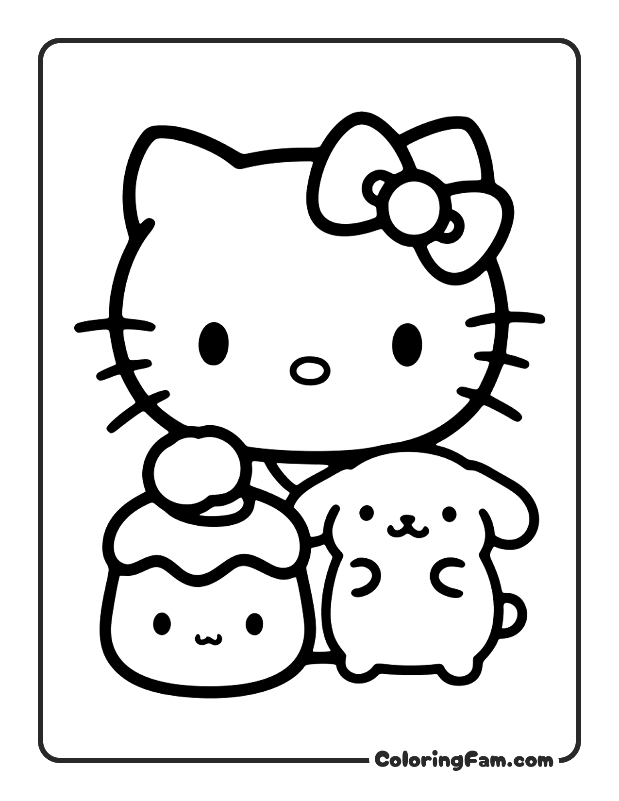 Hello Kitty And Pompompurin Sitting Together coloring page