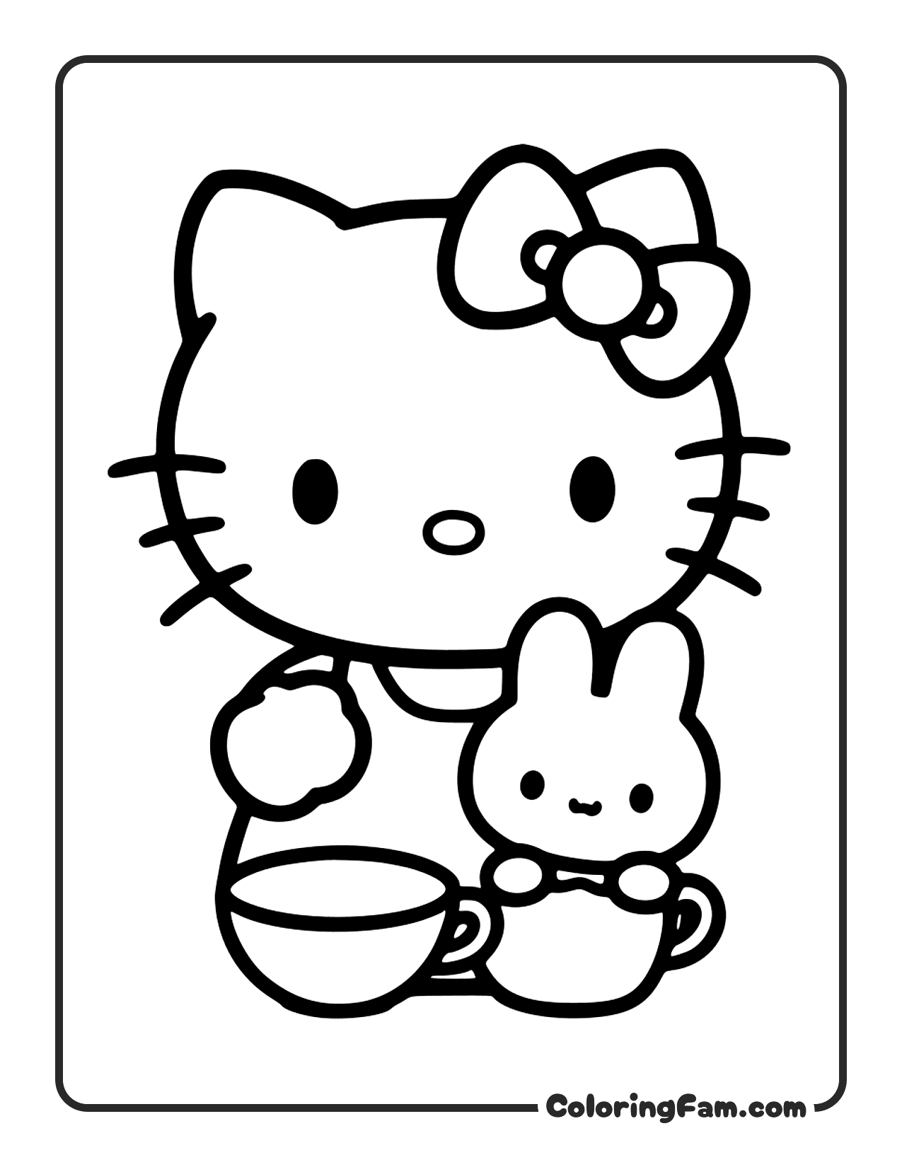 Hello Kitty And Bunny Friend Having Tea coloring page