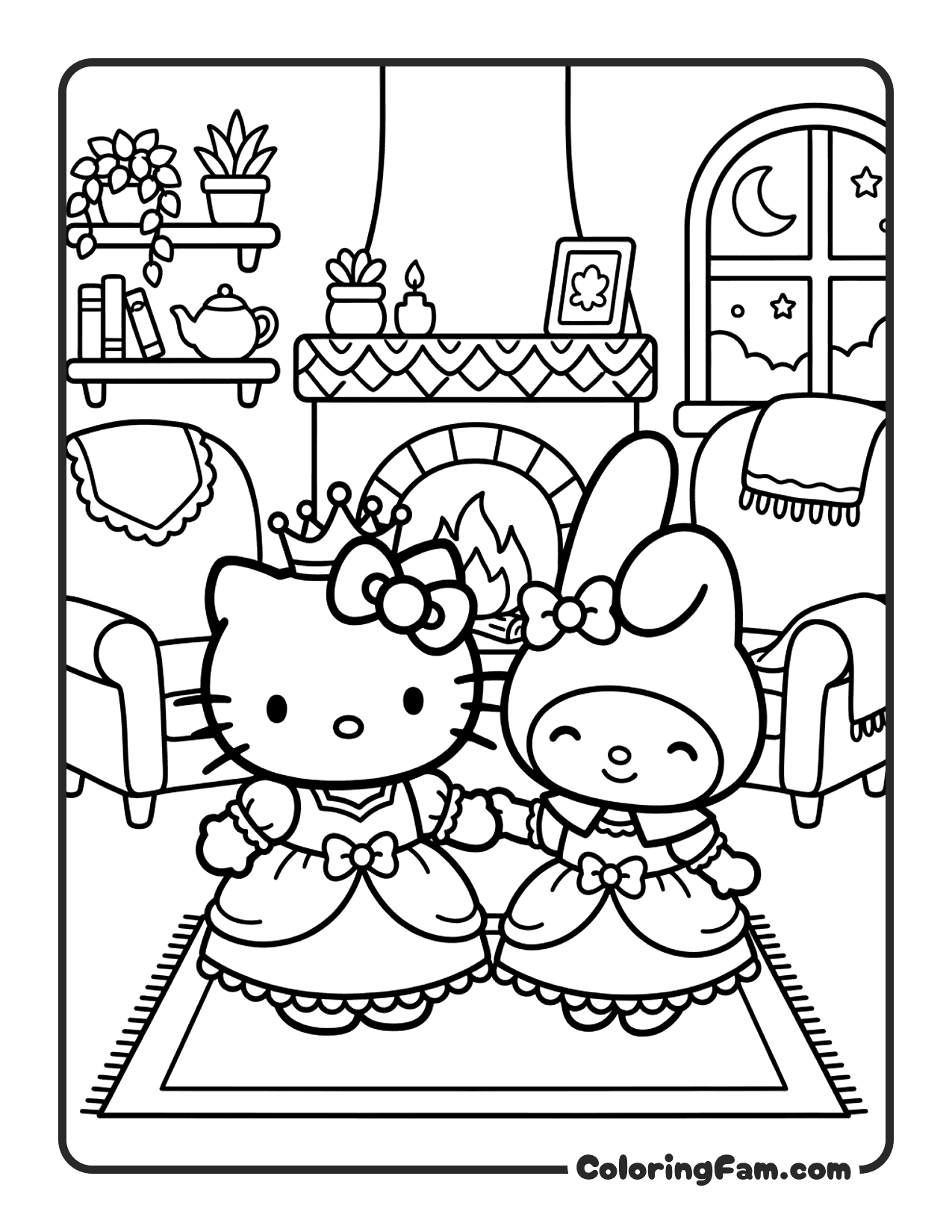 Hello Kitty And My Melody In Matching coloring page