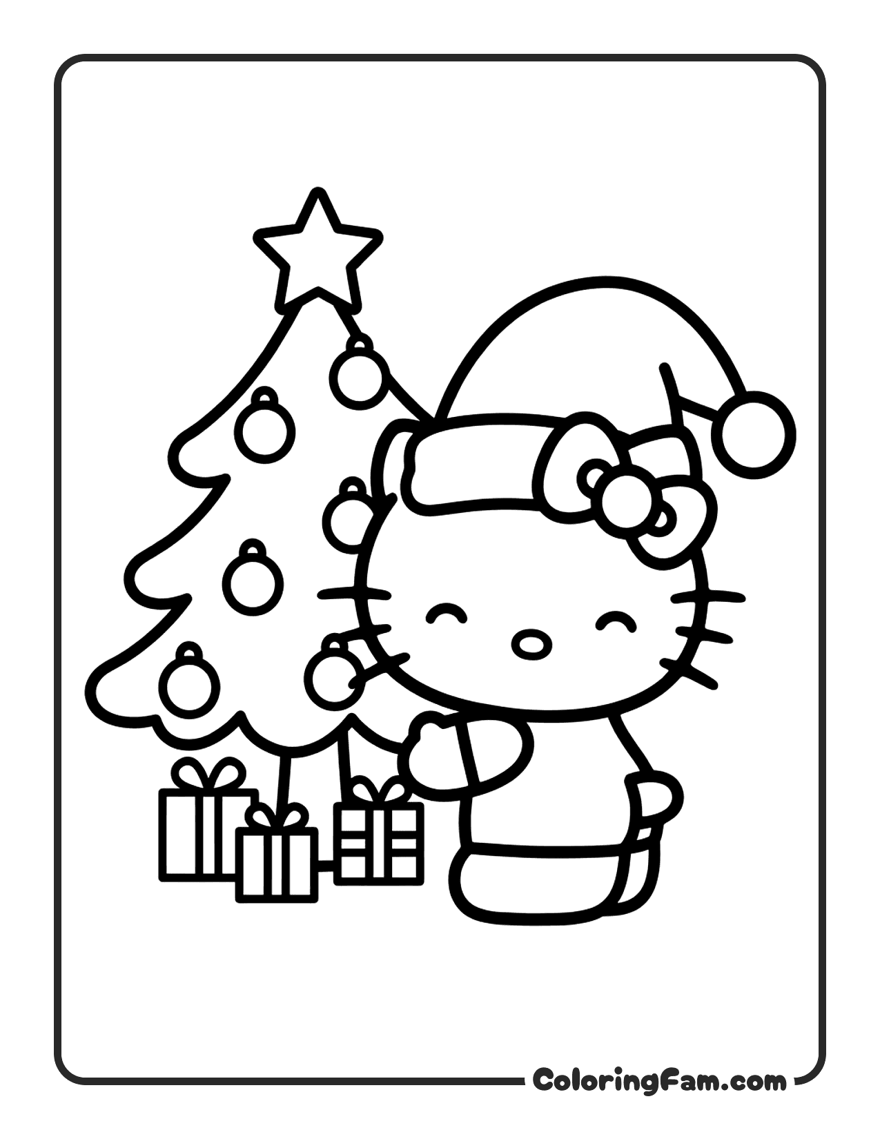 Hello Kitty Wearing A Santa Hat Next coloring page