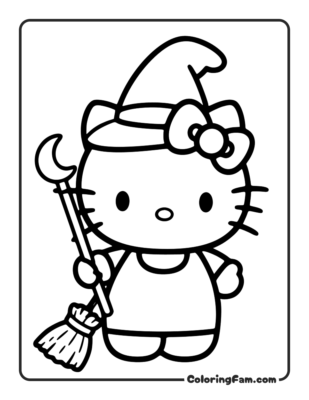 Hello Kitty Wearing A Witch Hat coloring page