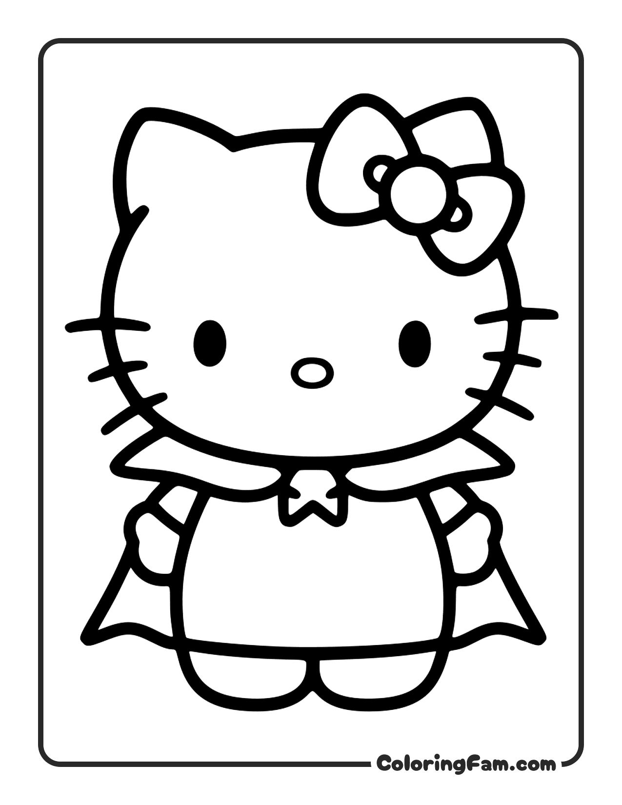 Hello Kitty Dressed As A Vampire With A Cape coloring page