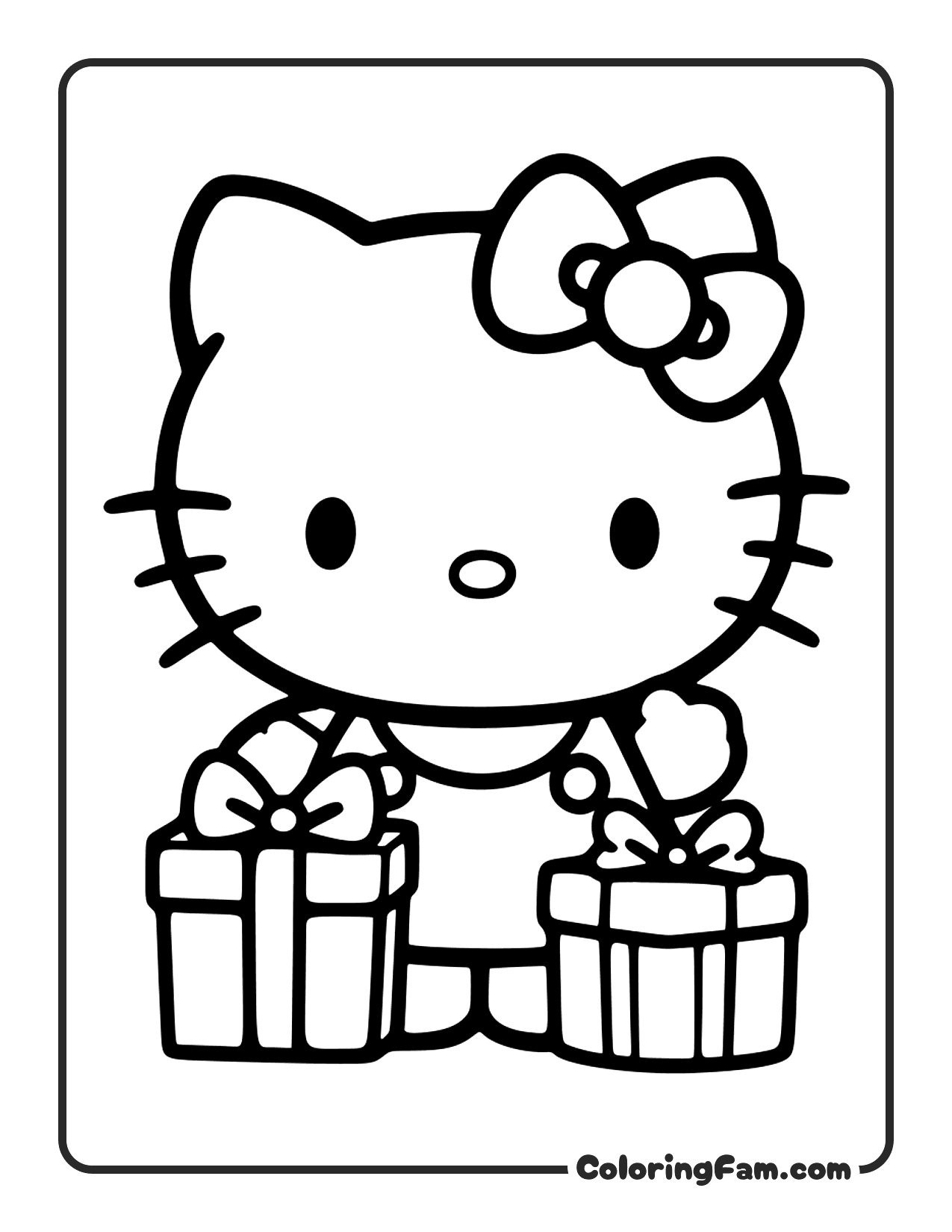 Hello Kitty Wrapping Gifts With Ribbons coloring page