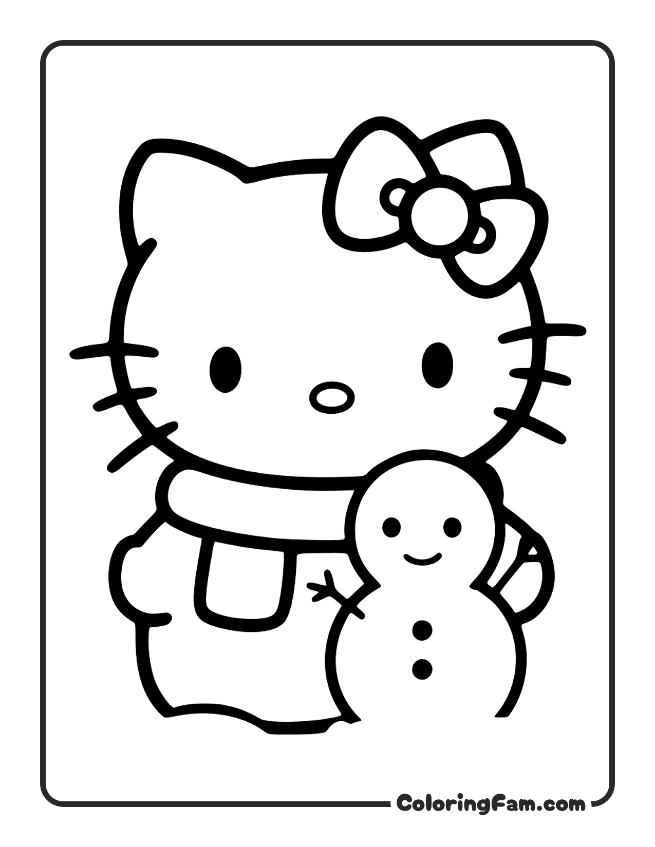 Hello Kitty Building A Snowman With A Scarf coloring page