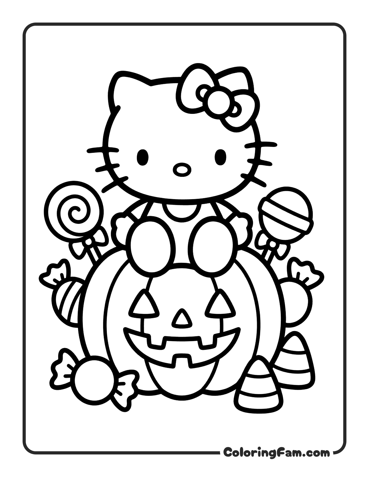 Hello Kitty Sitting On A Jack O Lantern coloring page