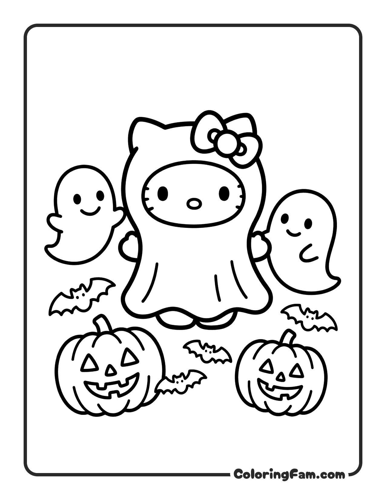 Hello Kitty As A Ghost With A Cute Sheet coloring page
