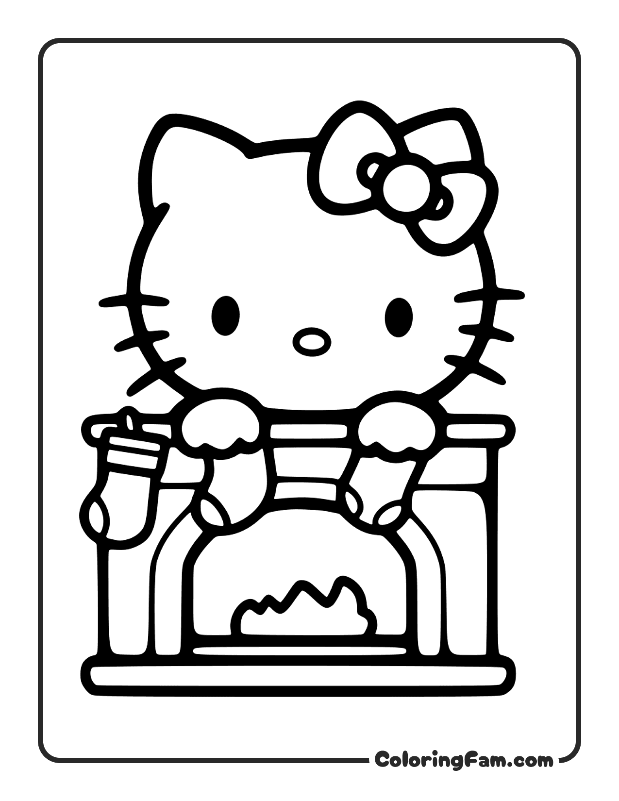 Hello Kitty Sitting By A Fireplace coloring page