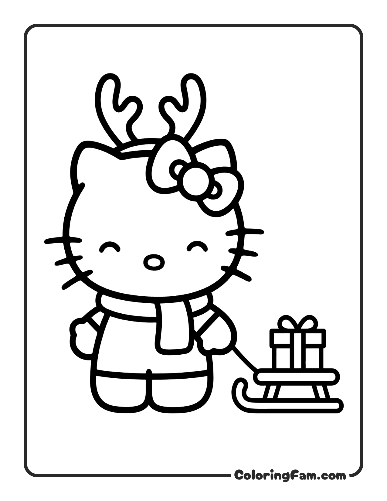 Hello Kitty As A Reindeer With Antlers coloring page