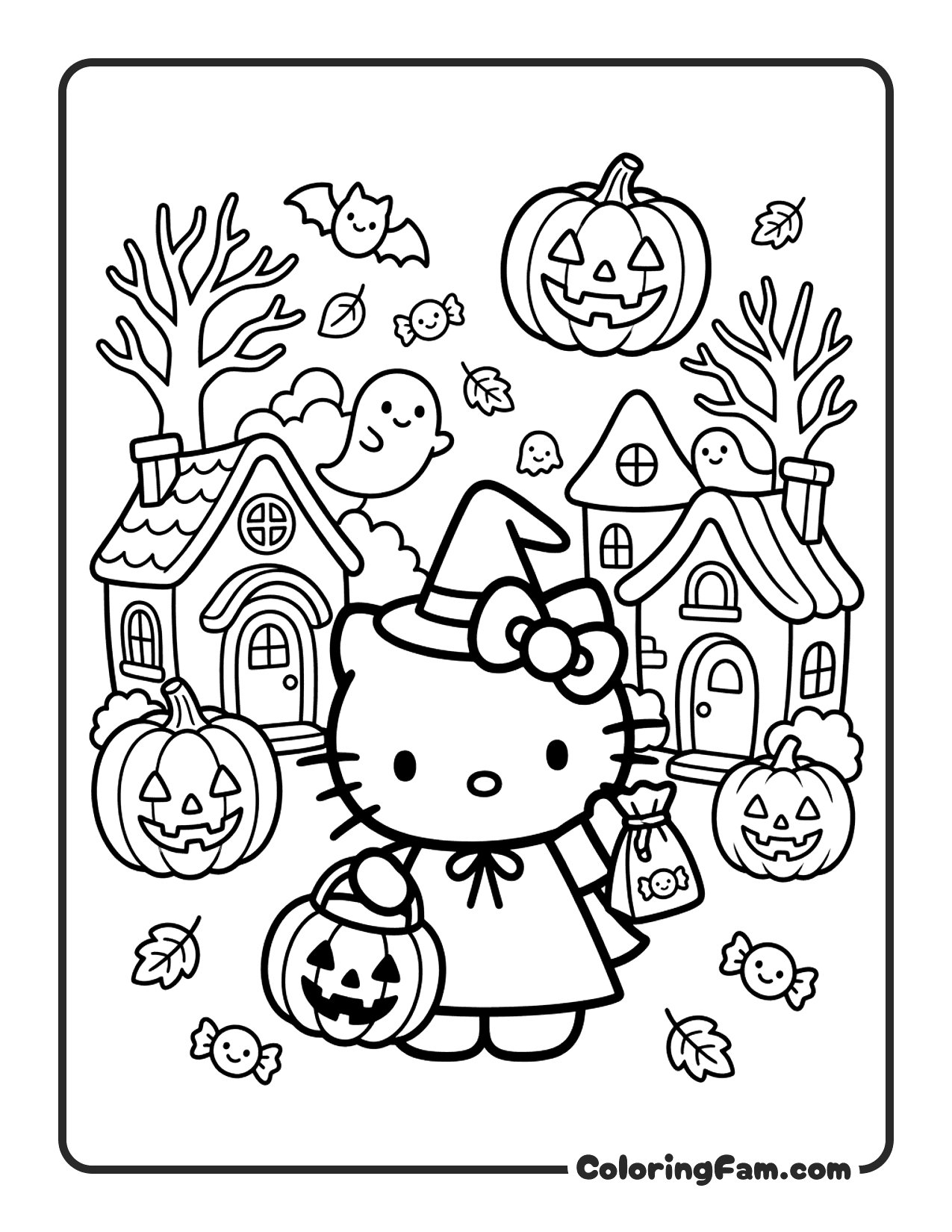 Hello Kitty Trick Or Treating With A Pumpkin coloring page