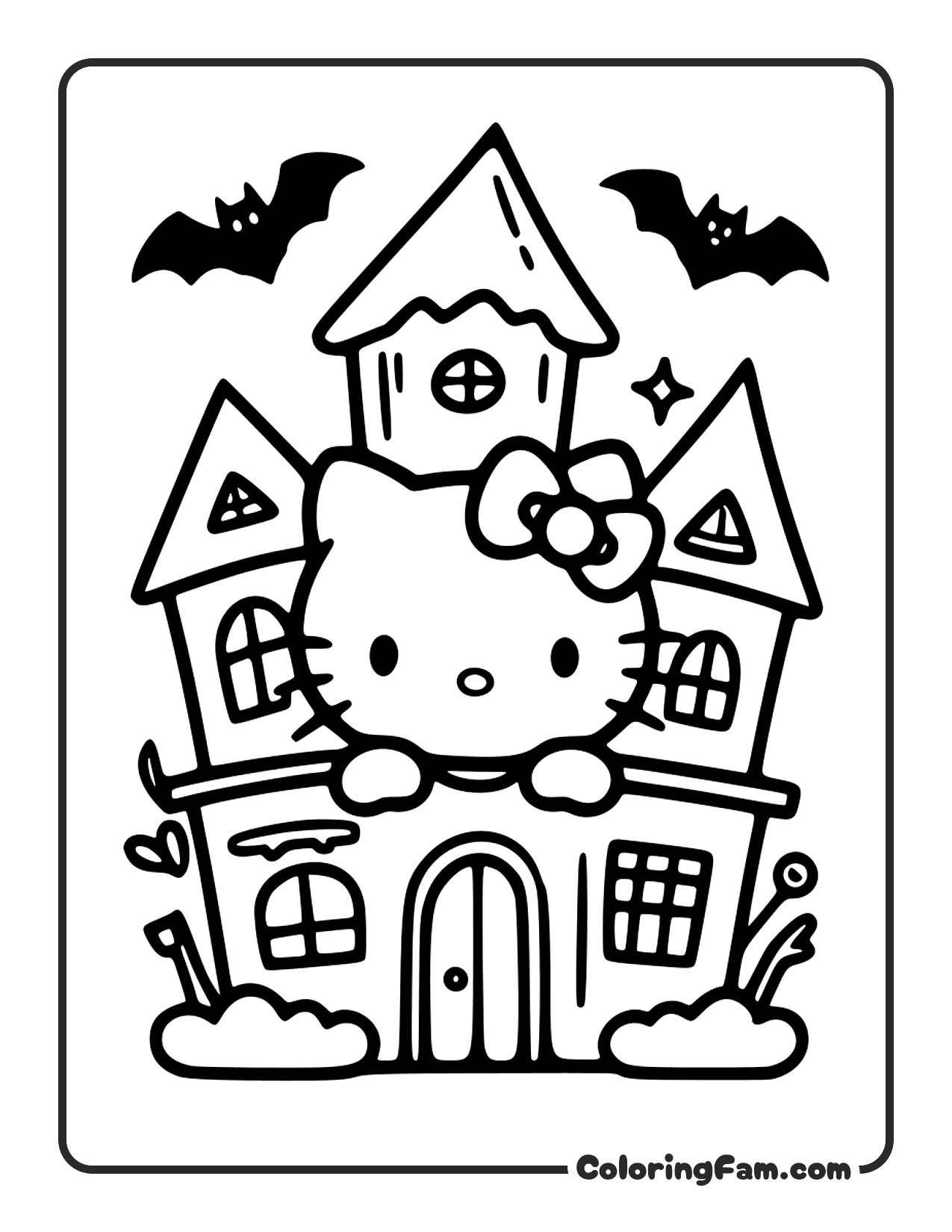 Hello Kitty In A Spooky Haunted House coloring page