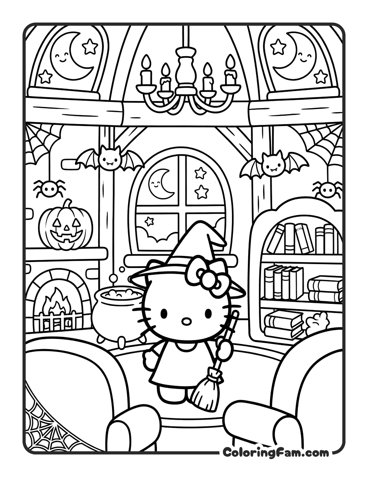 Hello Kitty In A Spooky Haunted House coloring page