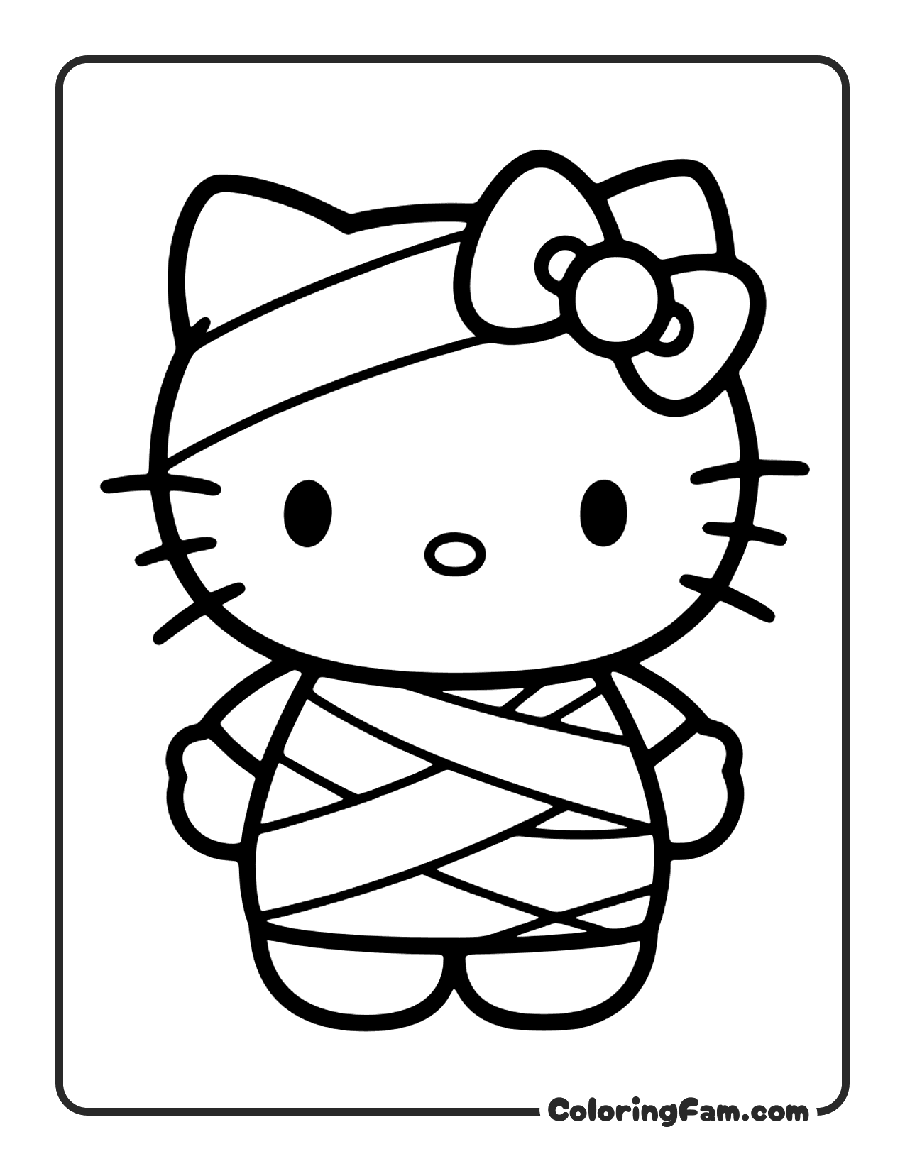Hello Kitty Dressed As A Mummy Wrapped coloring page