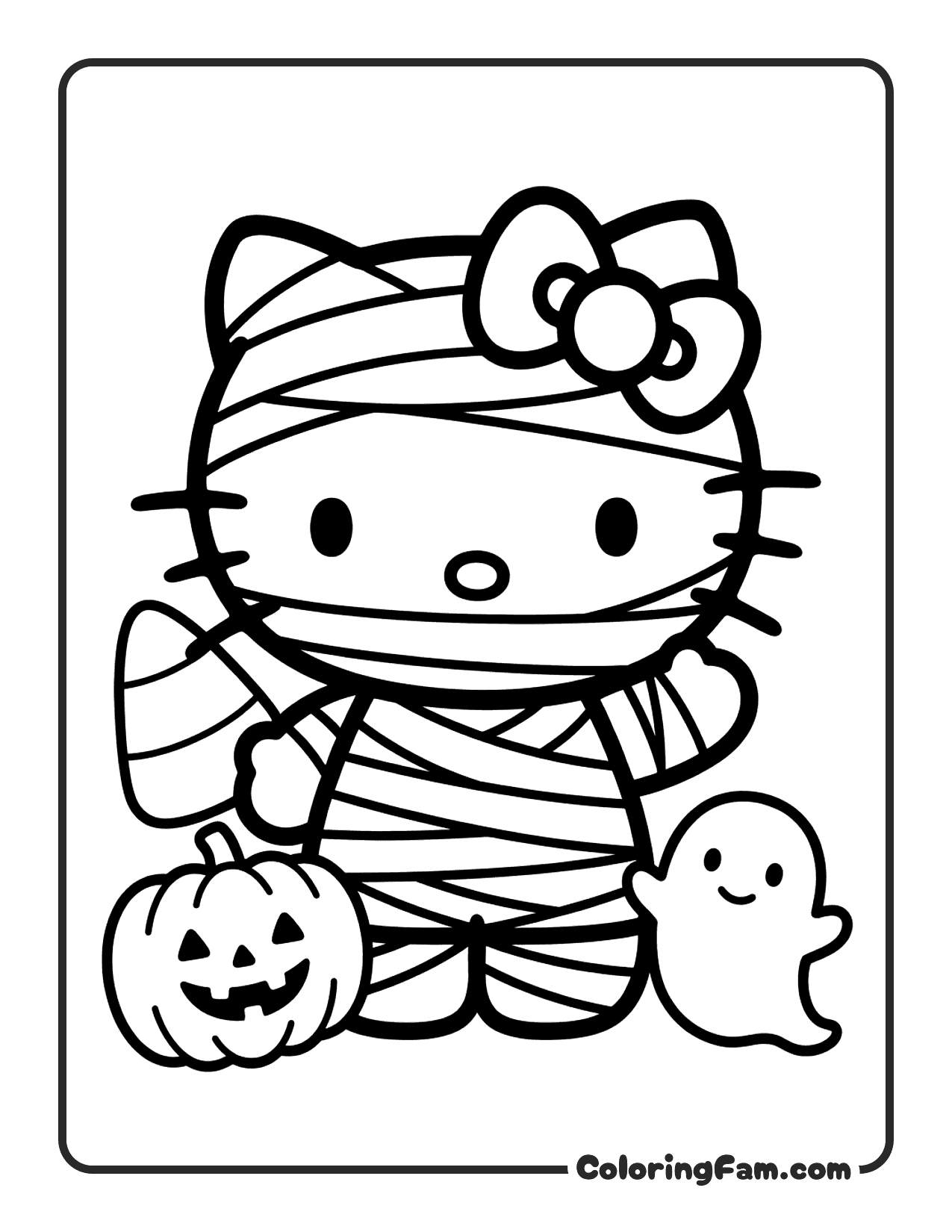 Hello Kitty Dressed As A Mummy Wrapped coloring page