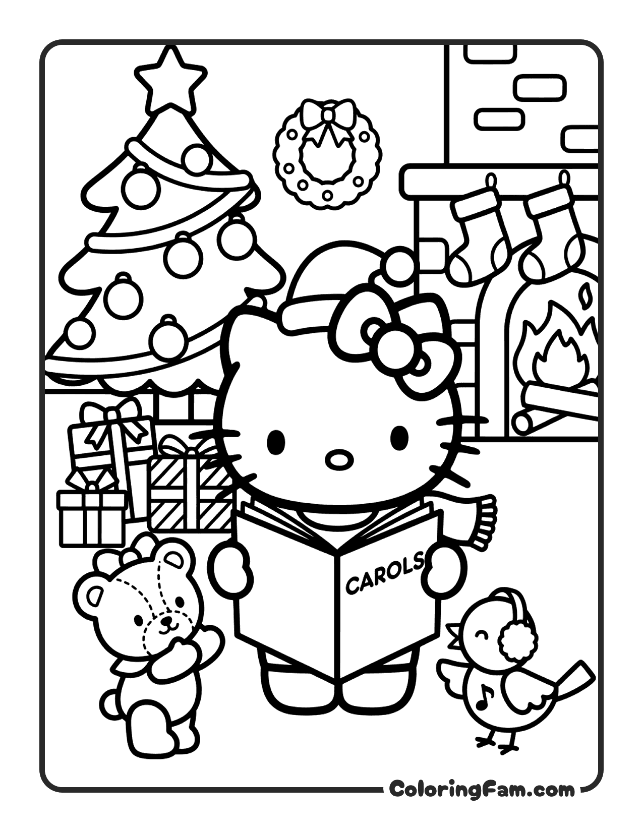 Hello Kitty Singing Christmas Carols coloring page