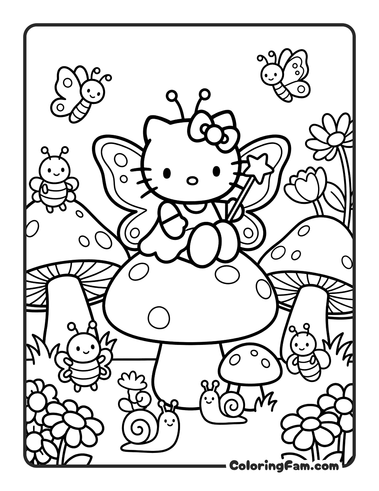 Hello Kitty fairy coloring page