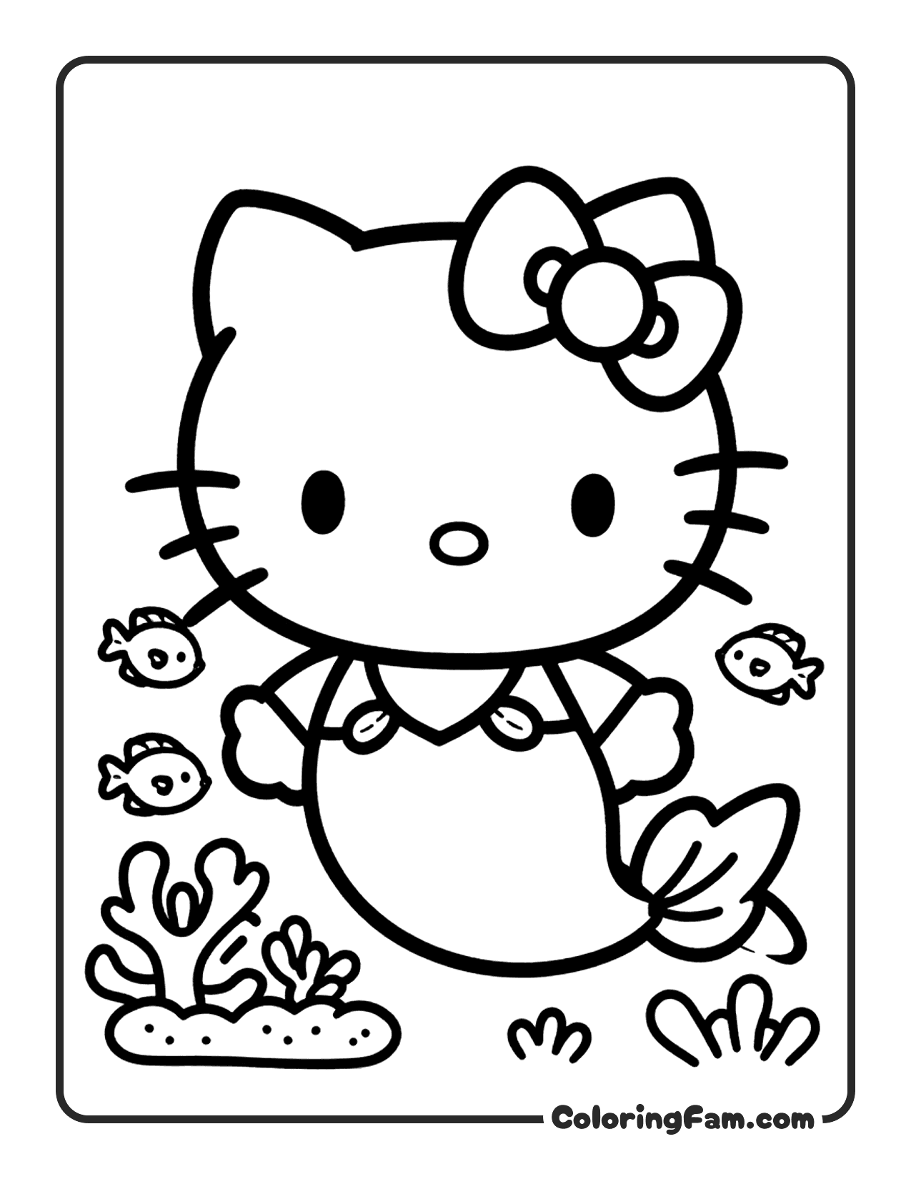 Hello Kitty As A Mermaid Swimming Underwater coloring page