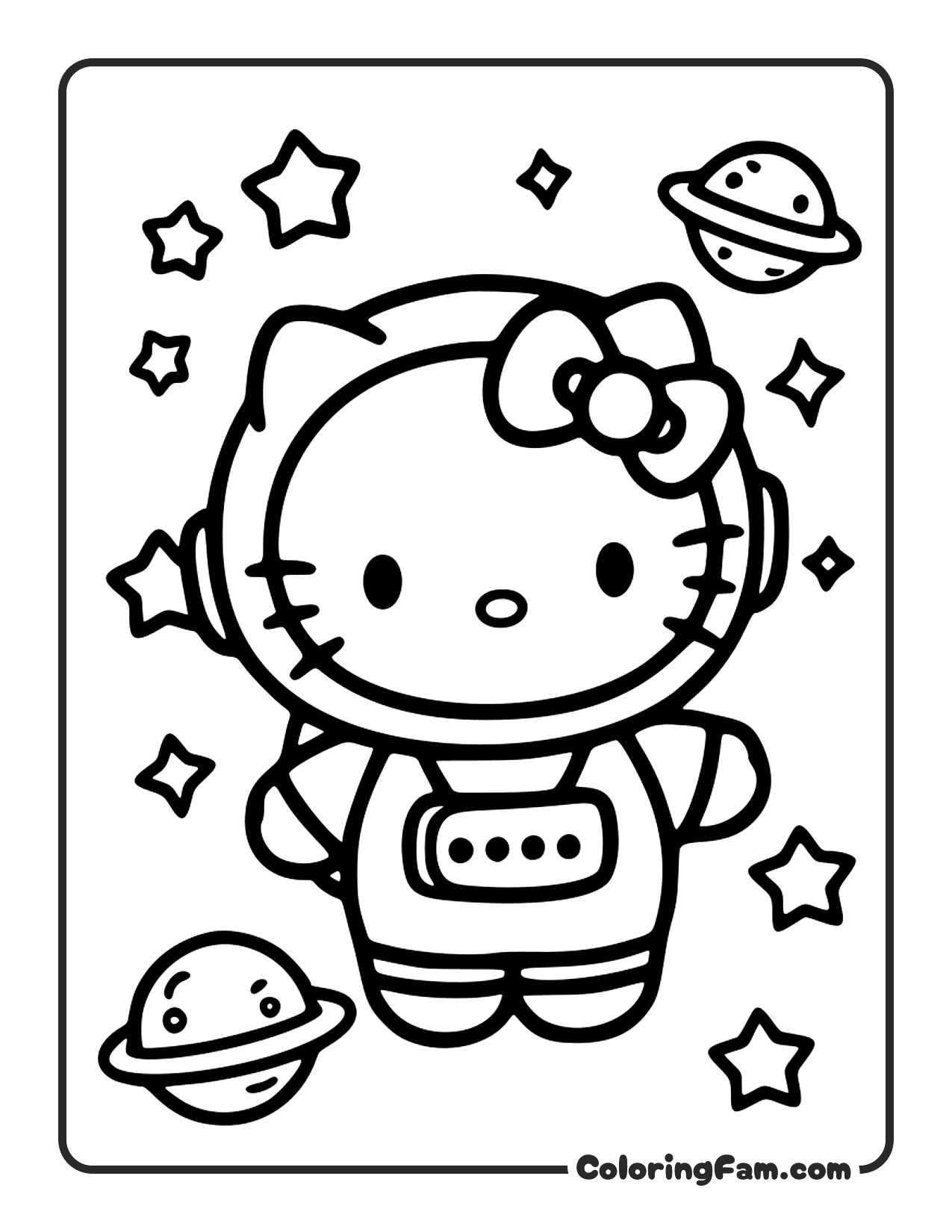 Hello Kitty As An Astronaut Floating In Space coloring page