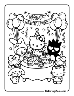 Hello Kitty birthday party coloring page