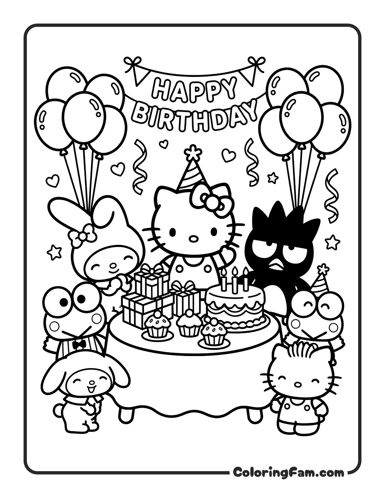 Hello Kitty birthday party coloring page