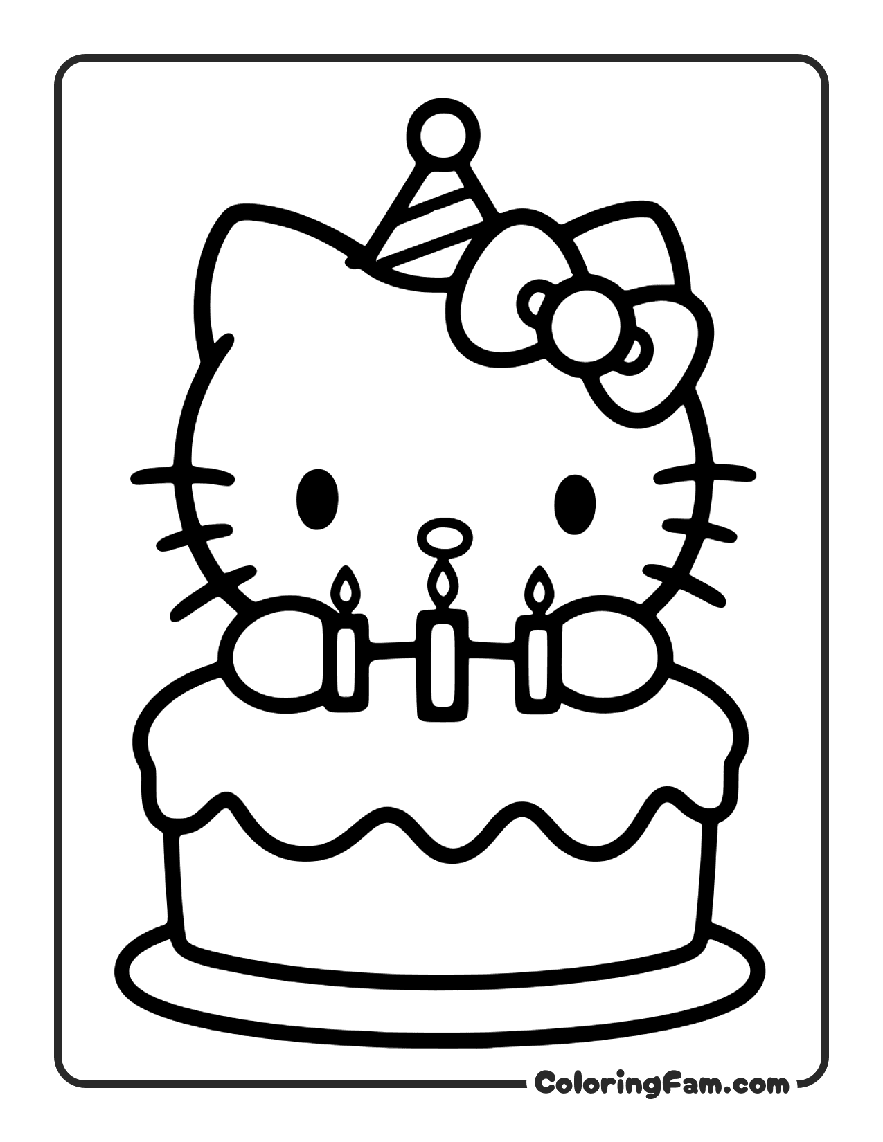 Hello Kitty Blowing Out Candles On A Big coloring page