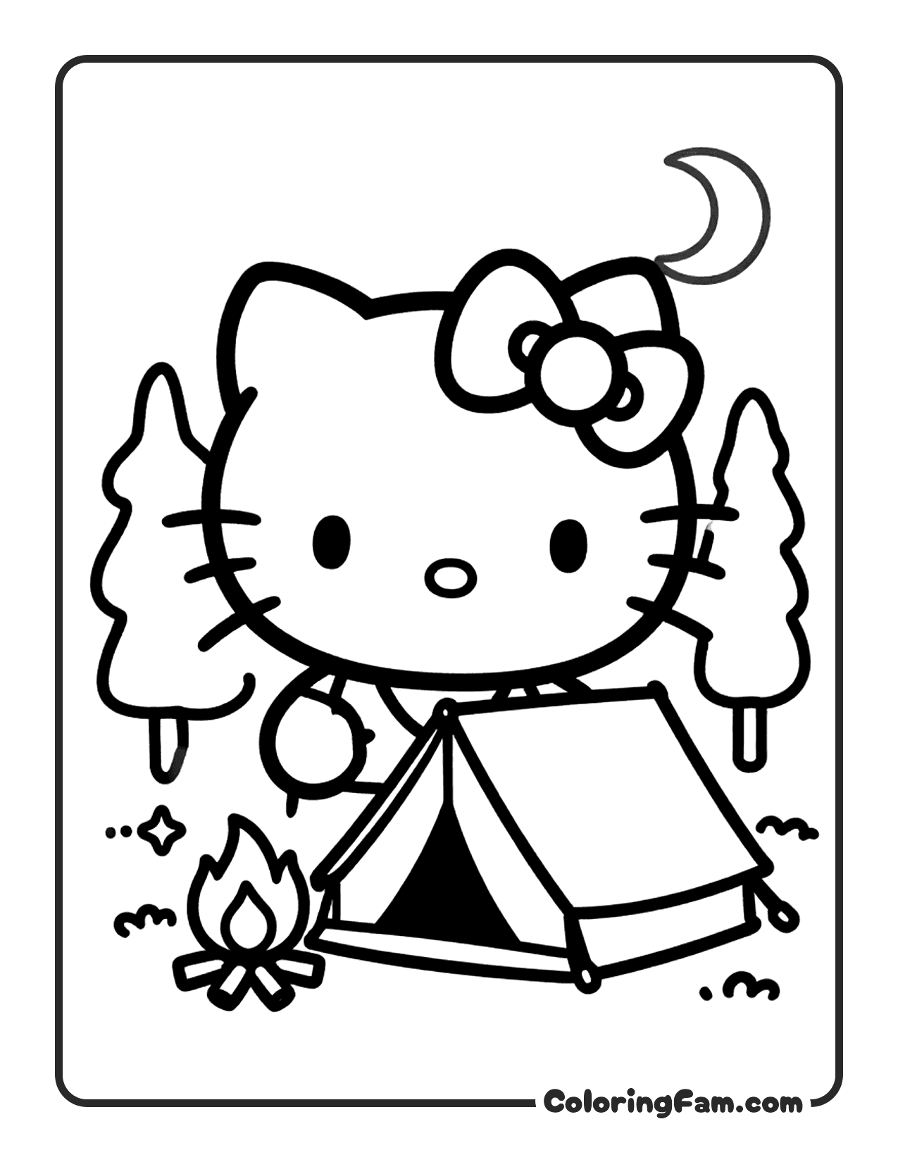 Hello Kitty Camping In A Forest coloring page