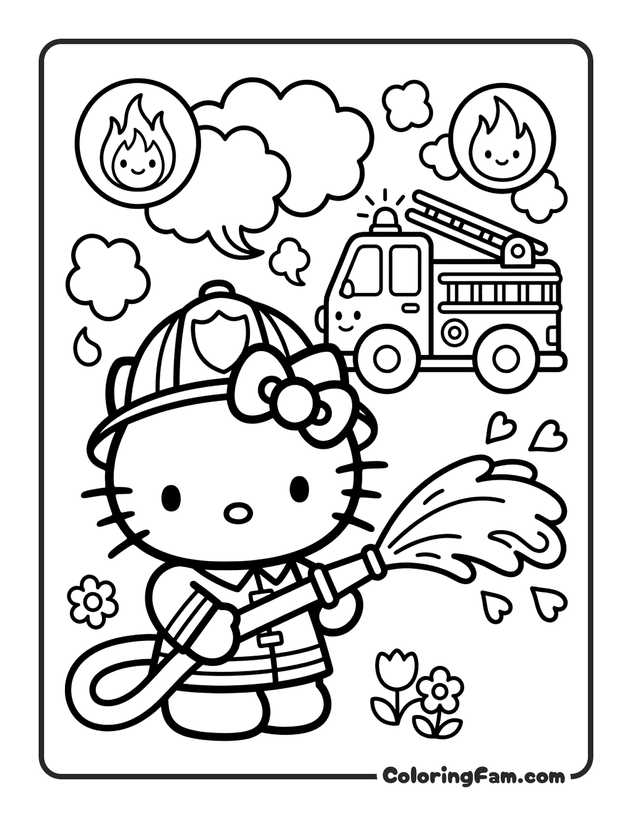 Hello Kitty Dressed As A Firefighter coloring page