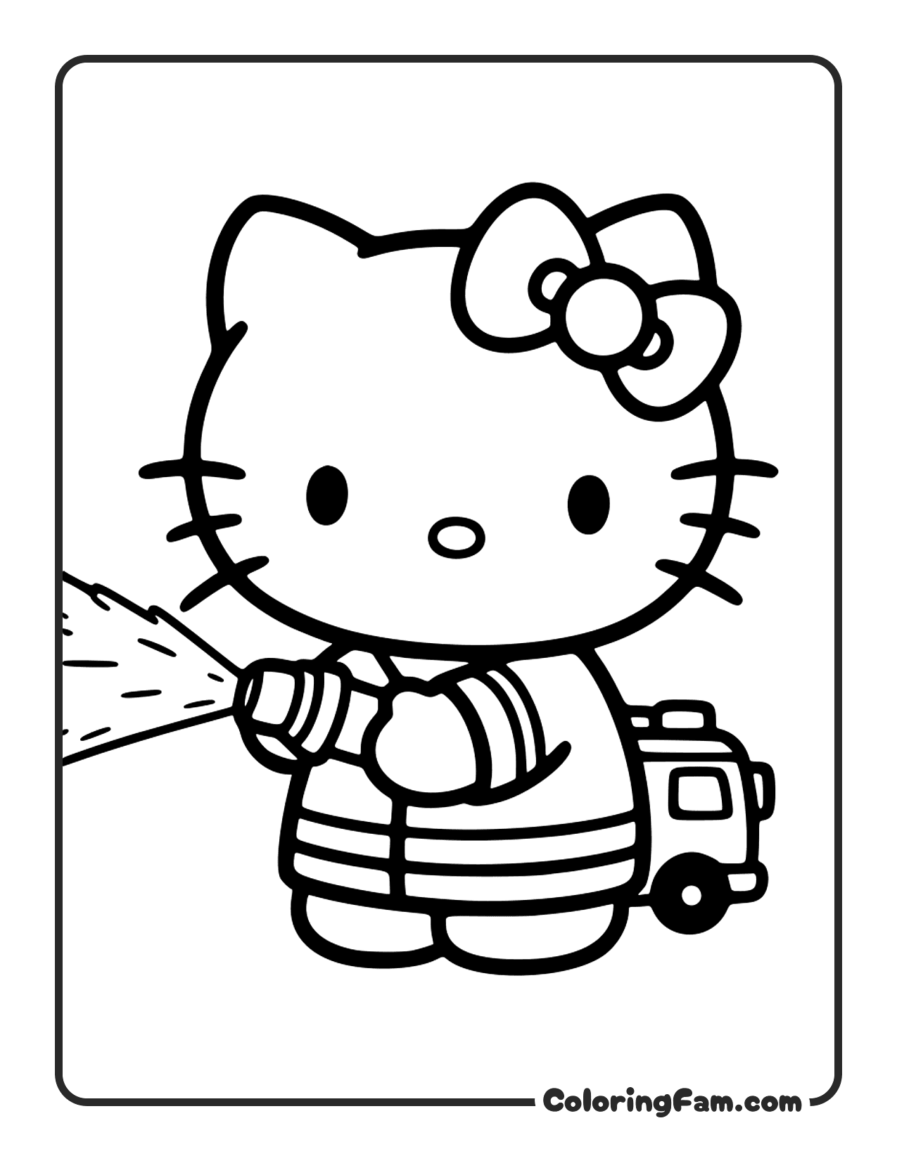 Hello Kitty Dressed As A Firefighter coloring page
