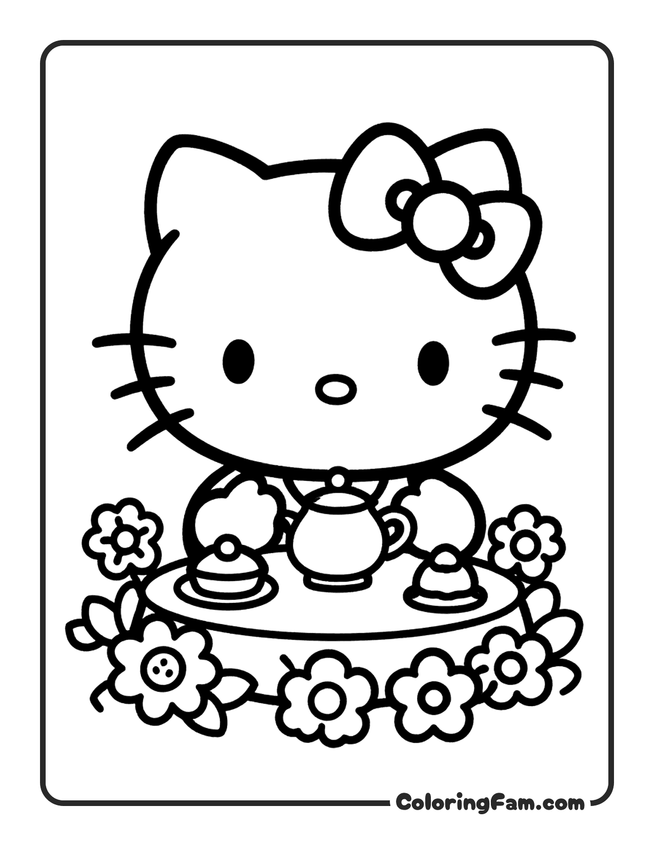 Hello Kitty Having A Tea Party In A Flower coloring page