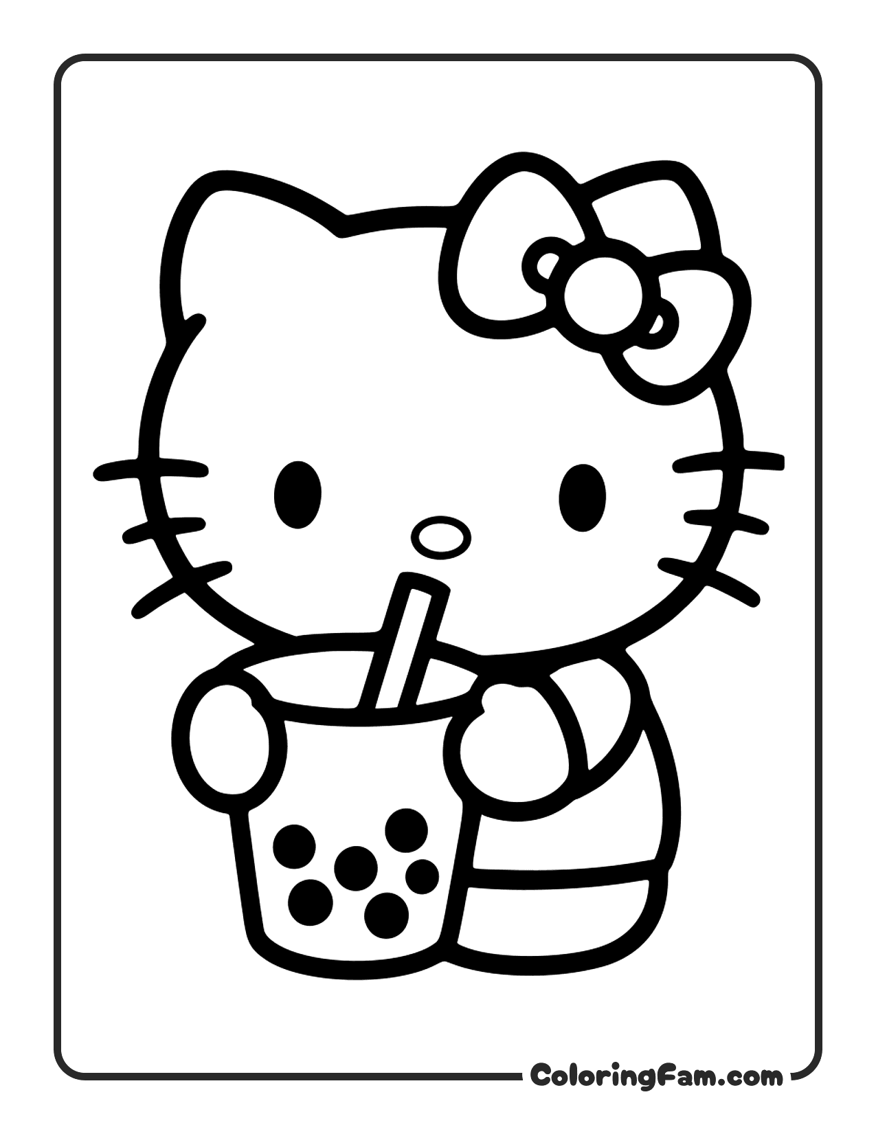 Hello Kitty Holding A Big Bubble Tea Cup coloring page