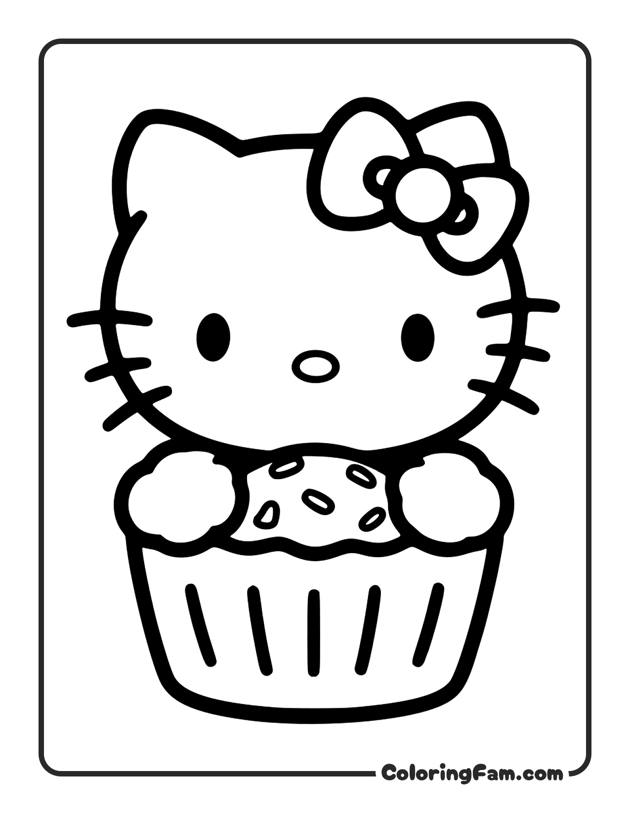 Hello Kitty Holding A Giant Cupcake coloring page