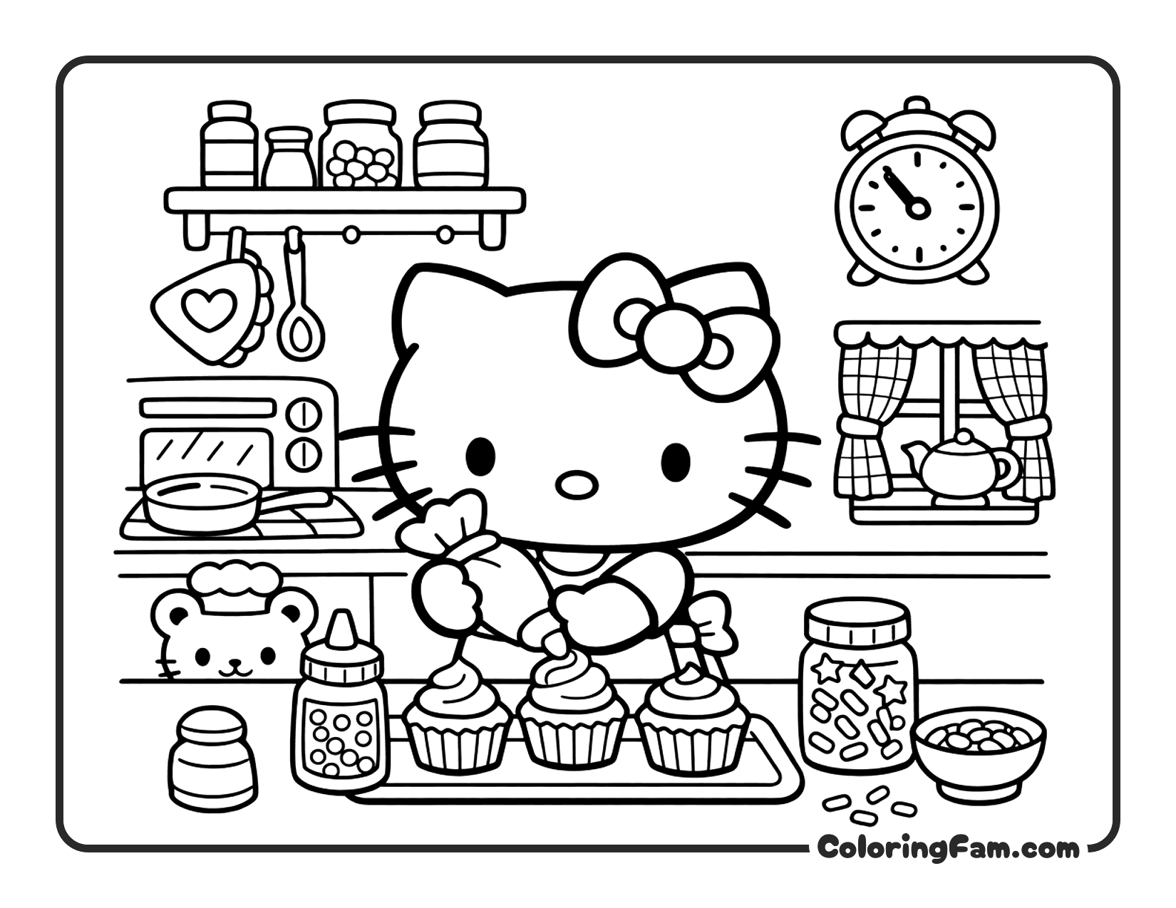 Hello Kitty In A Cozy Bakery Kitchen coloring page