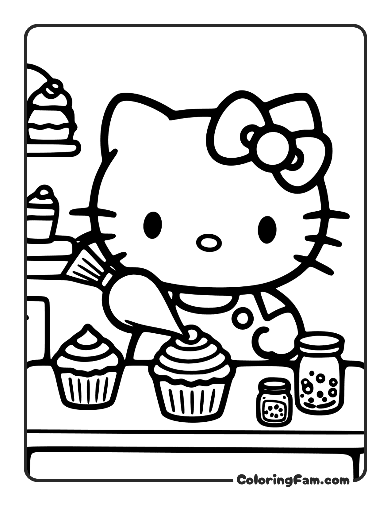 Hello Kitty In A Cozy Bakery Kitchen coloring page