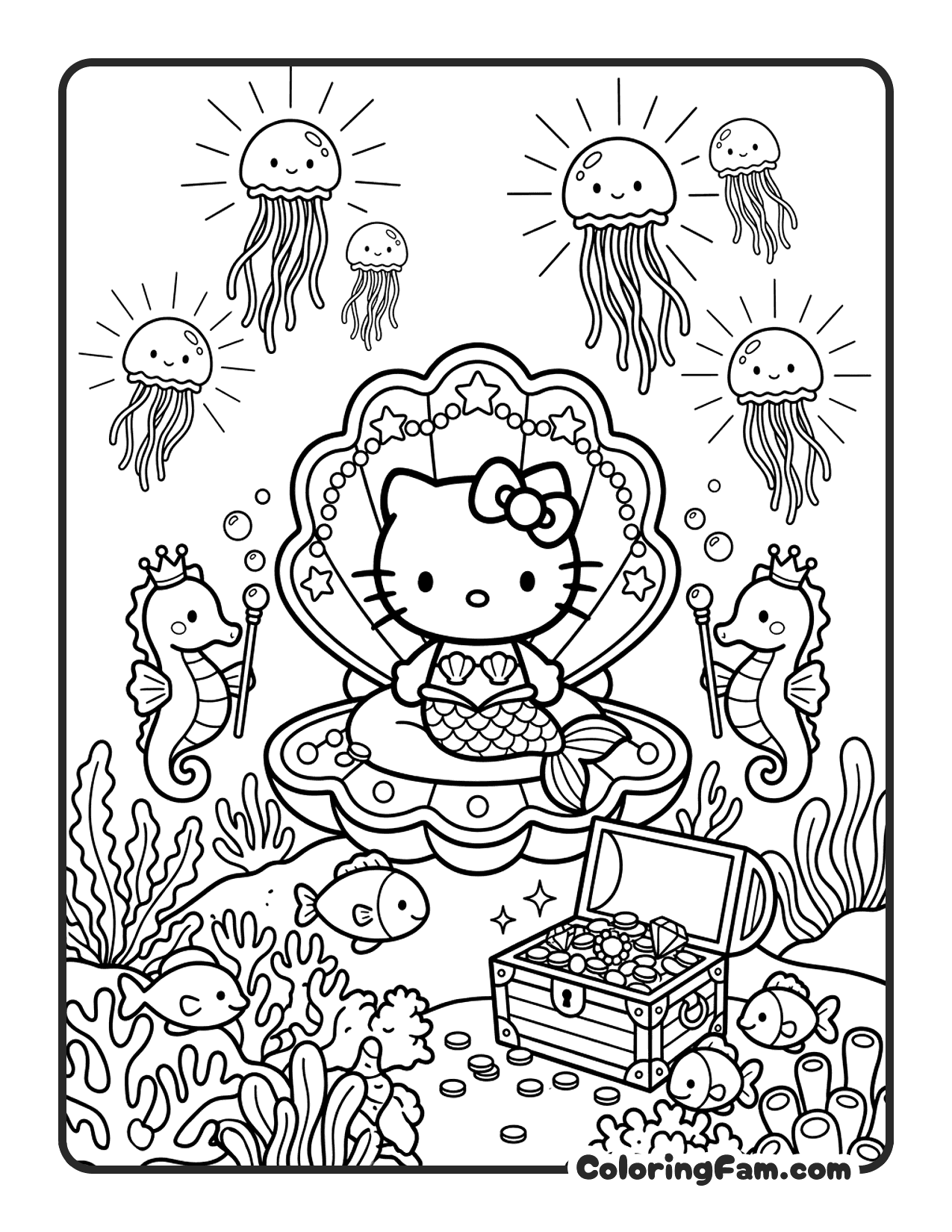 Hello Kitty Mermaid Palace Underwater Scene coloring page