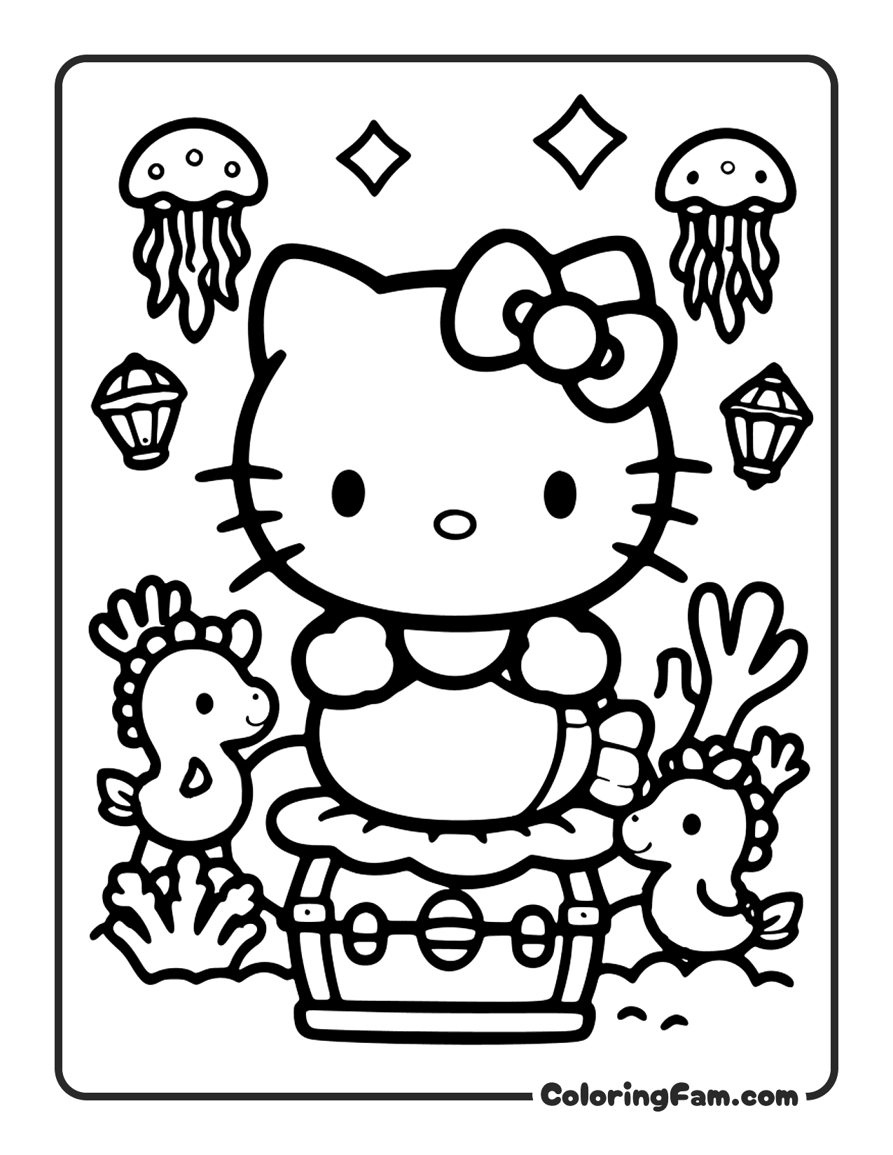 Hello Kitty Mermaid Palace Underwater Scene coloring page