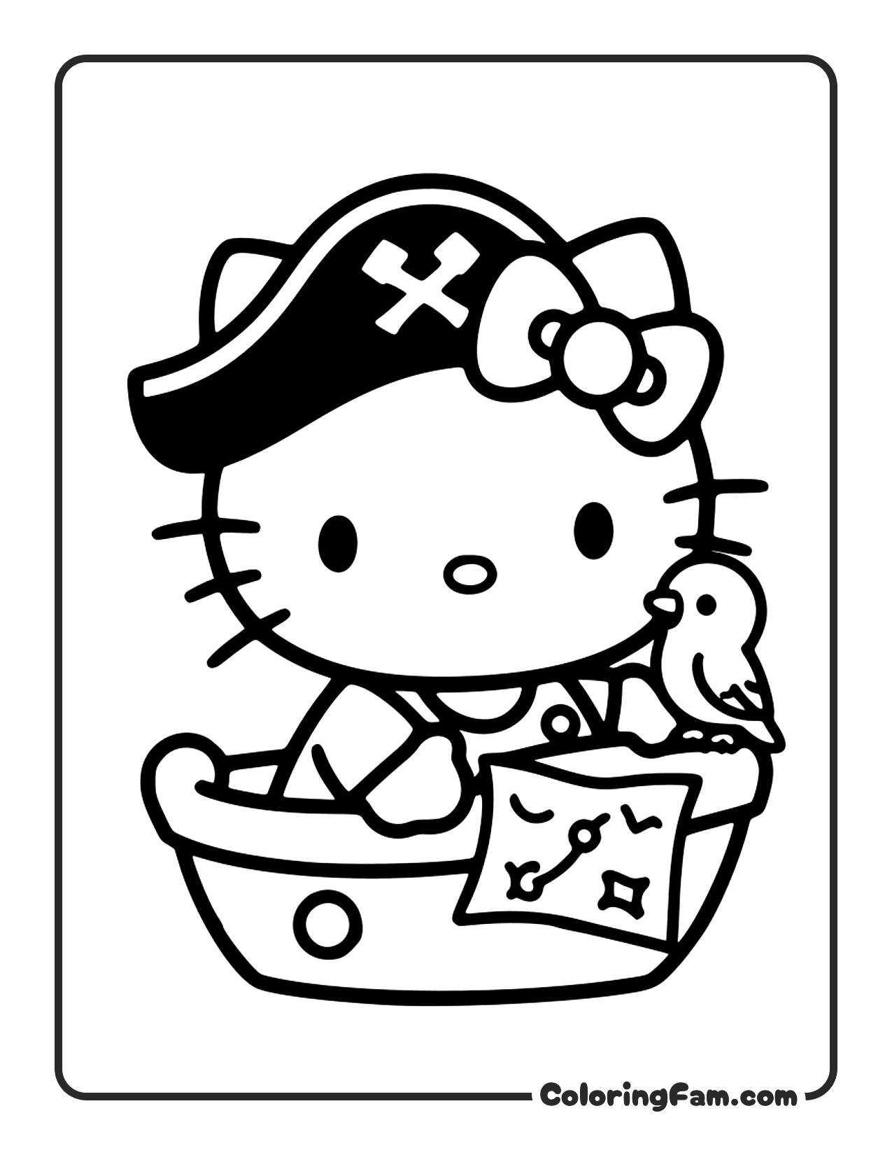 Hello Kitty Pirate Captain On A Small Ship coloring page