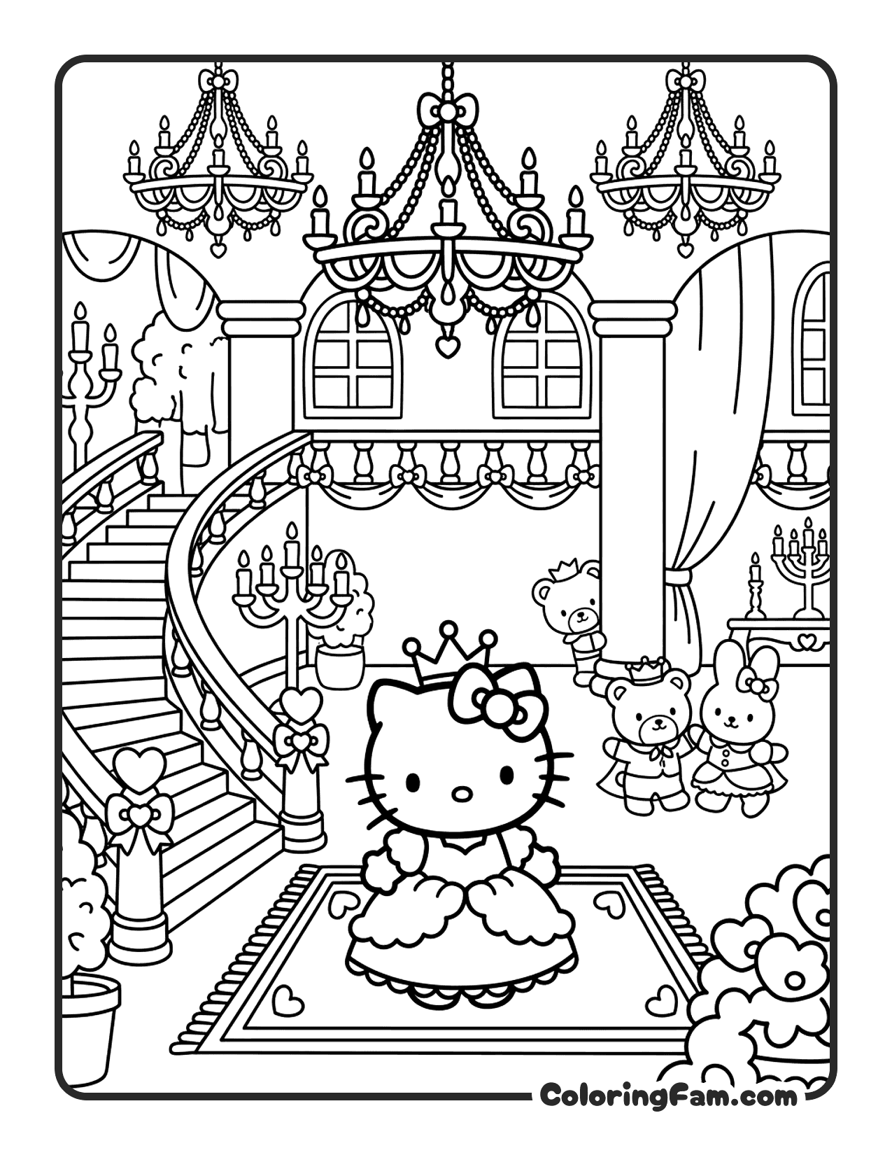 Hello Kitty Princess In Castle Ballroom coloring page