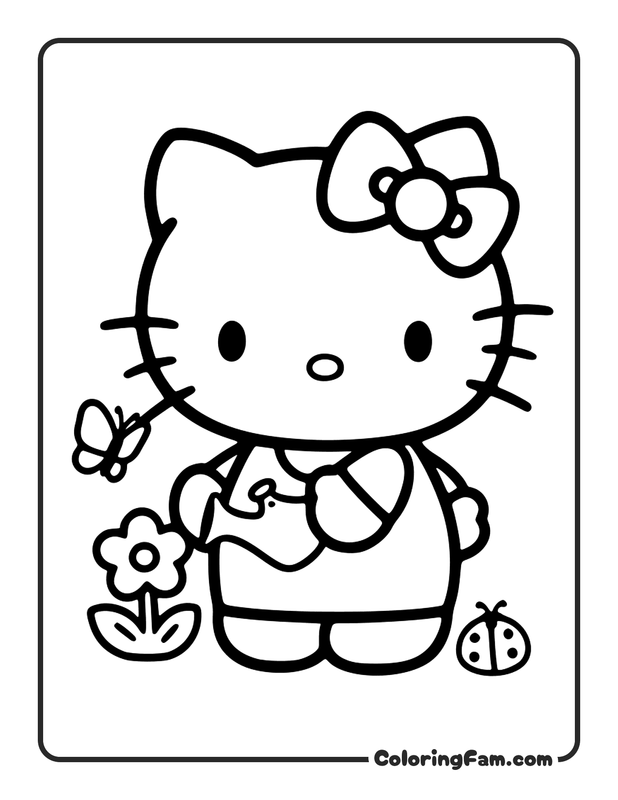 Hello Kitty Watering Flowers In A Garden coloring page