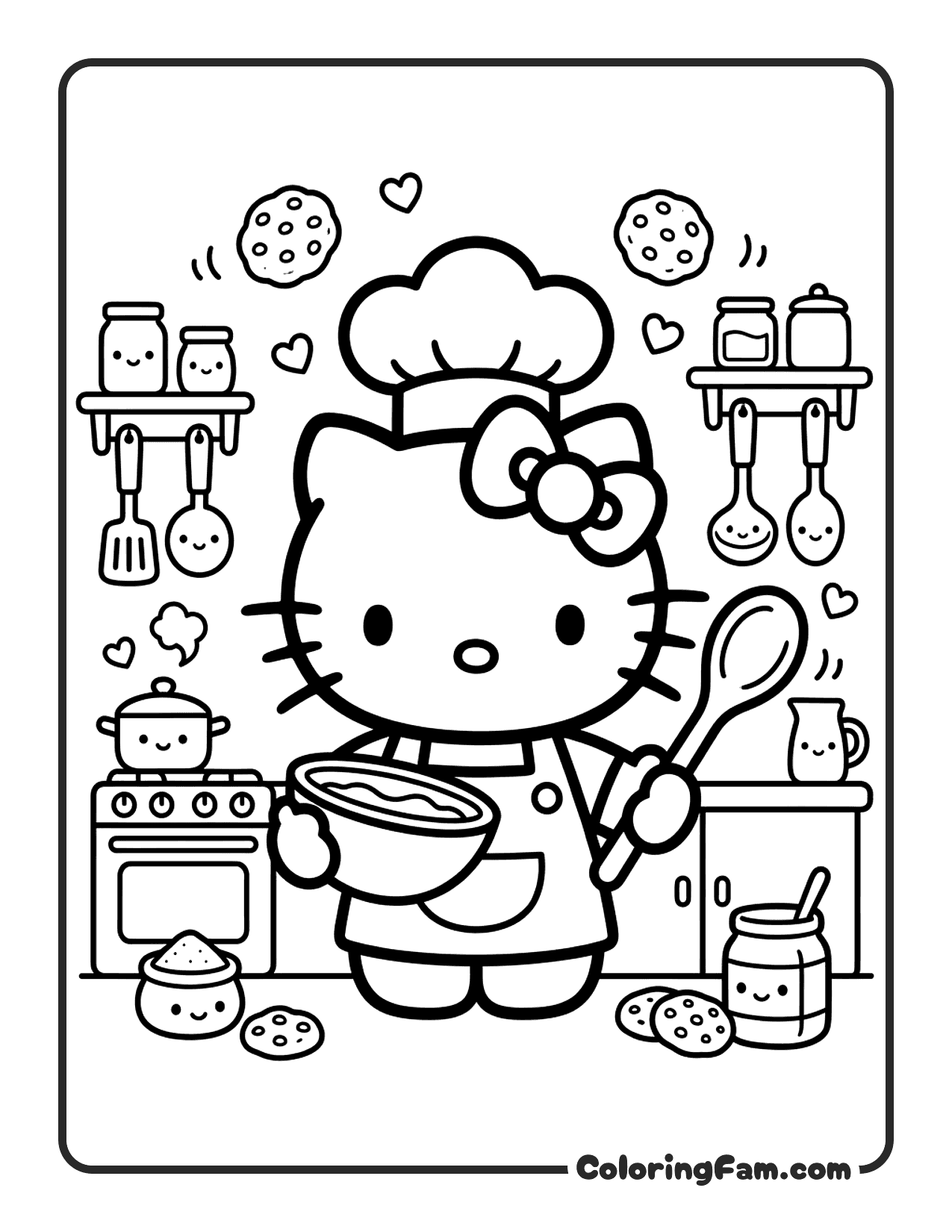 Hello Kitty Wearing A Chef Hat coloring page