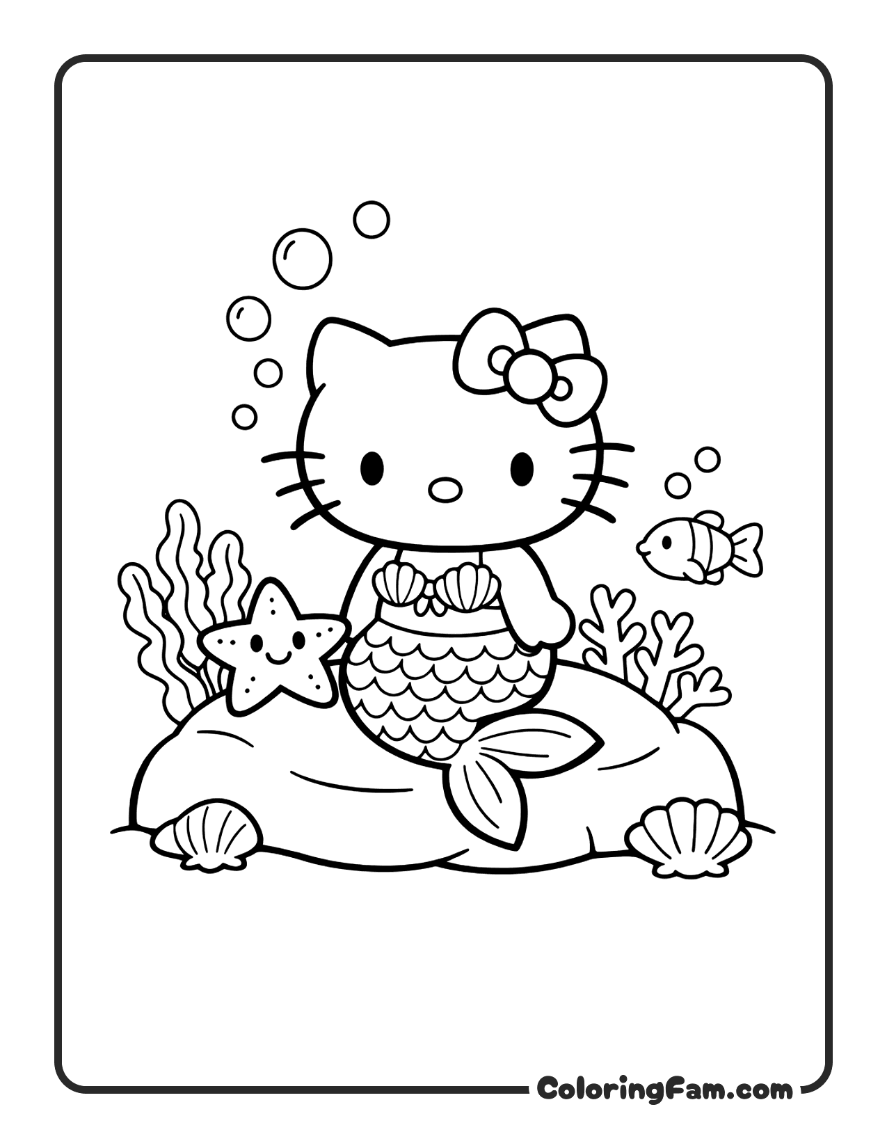 Hello Kitty Wearing A Cute Mermaid Tail coloring page