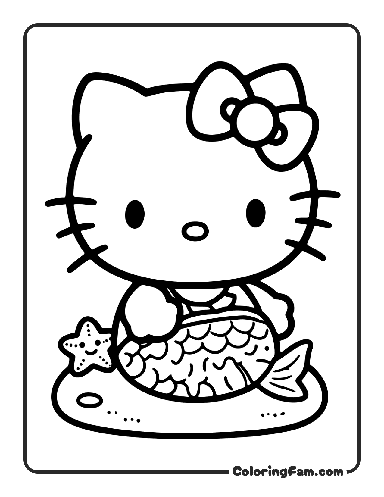 Hello Kitty Wearing A Cute Mermaid Tail coloring page