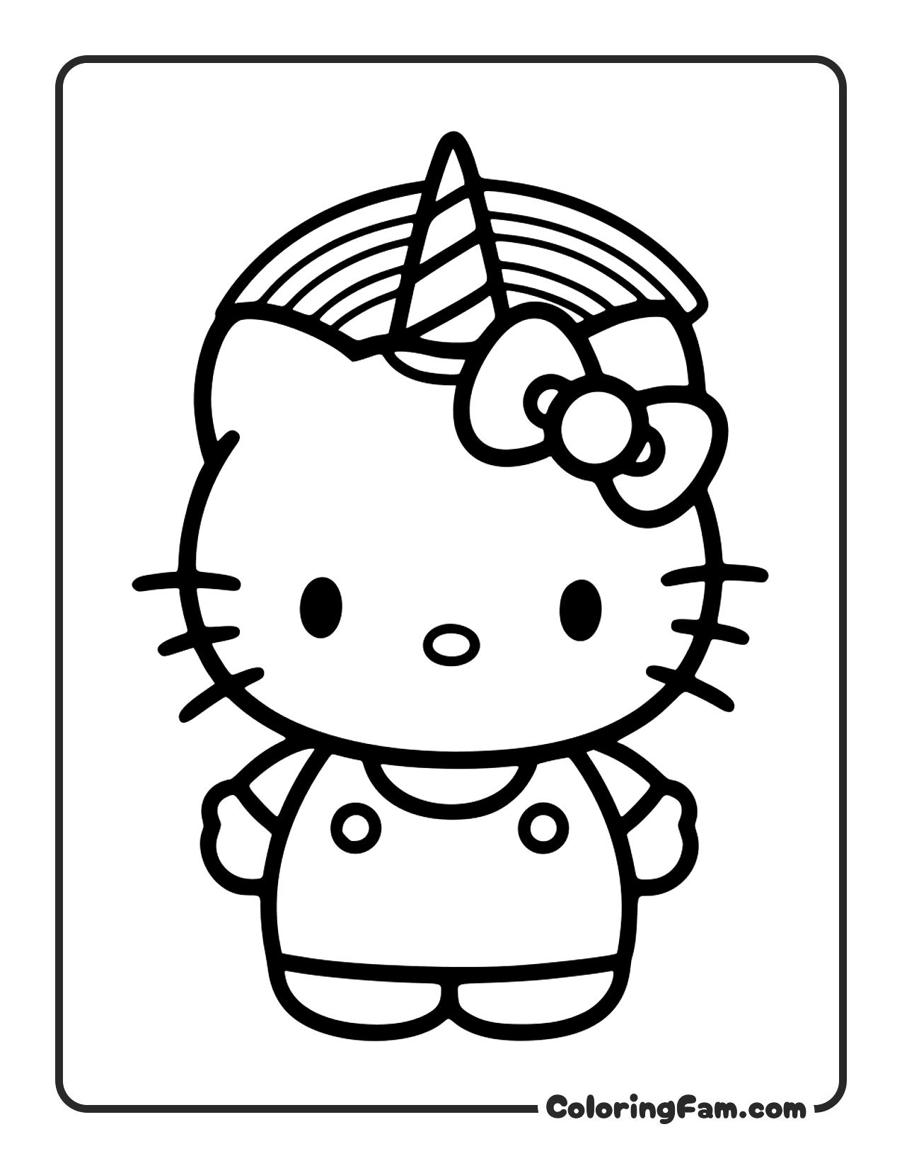 Hello Kitty Wearing A Unicorn Horn Headband coloring page