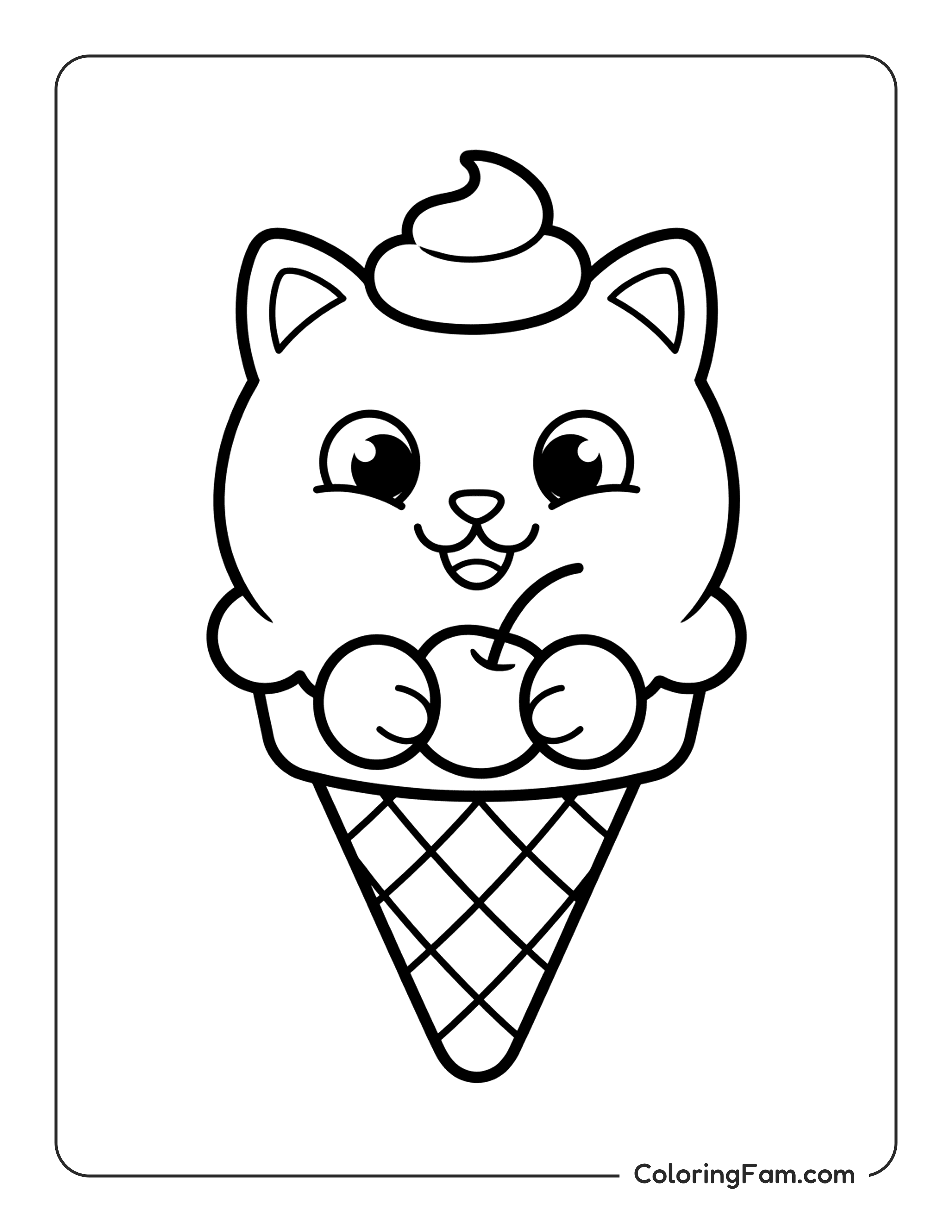 Cute Ice Cream Cat Character With A Happy Expression coloring page
